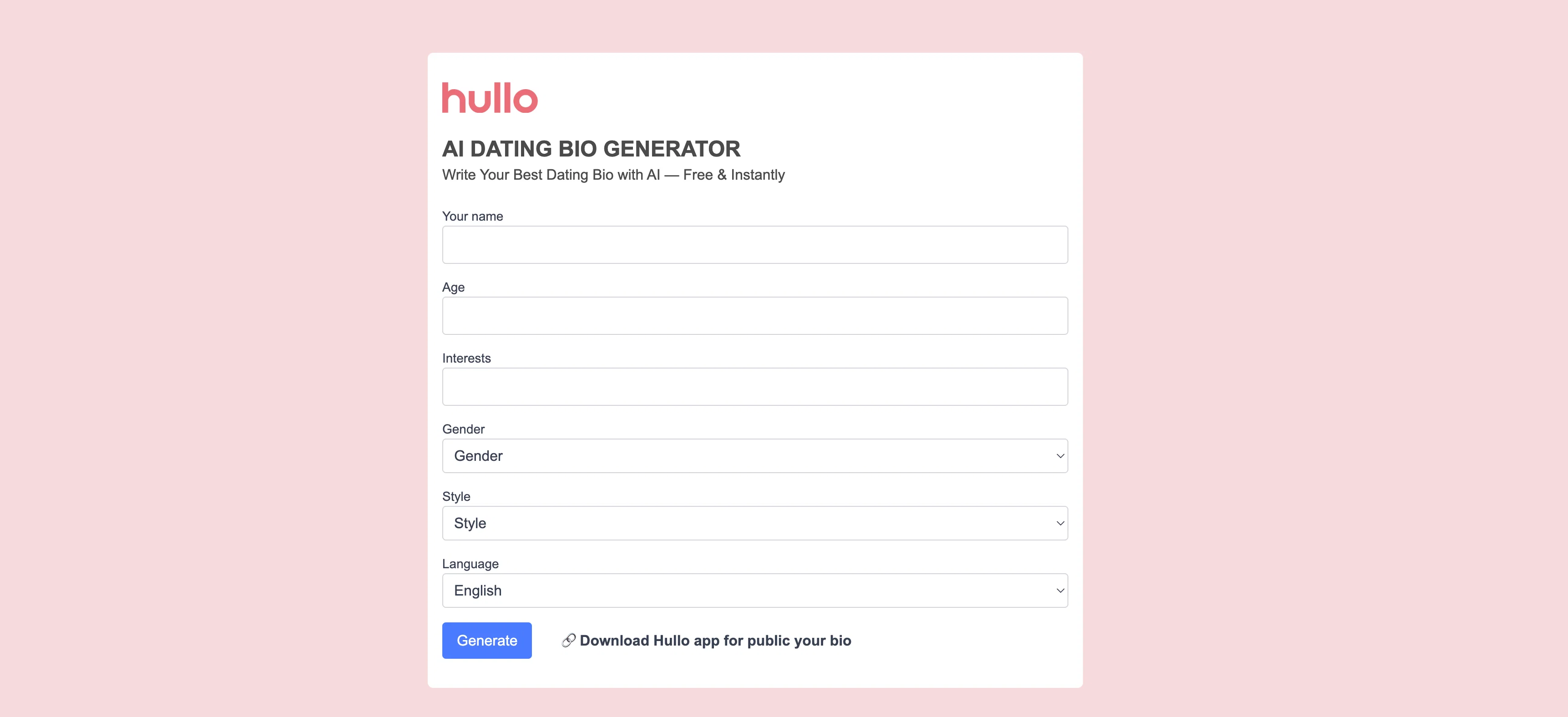 Hullo AI Bio Generator screenshot