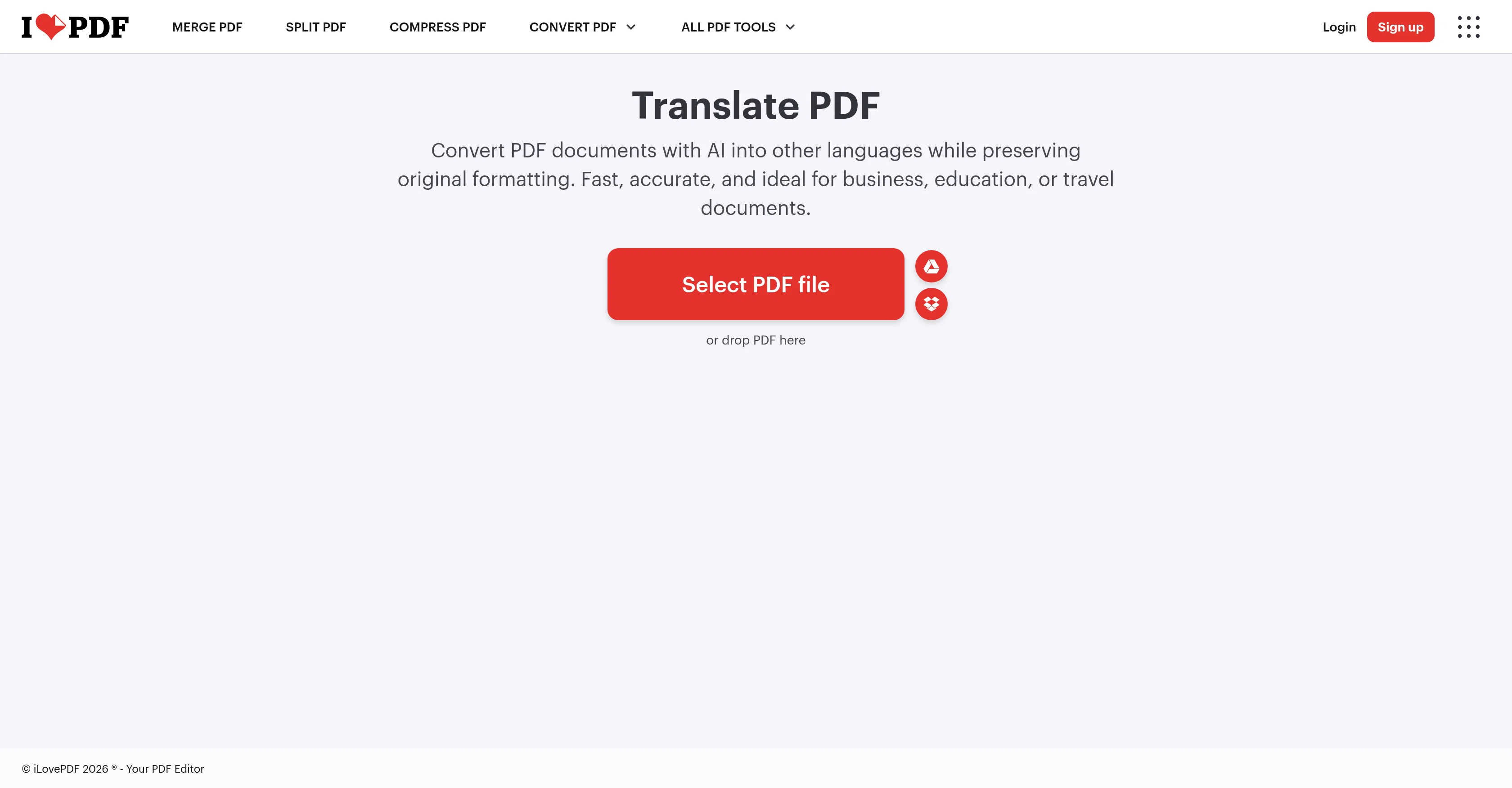 iLovePDF AI PDF Translator screenshot