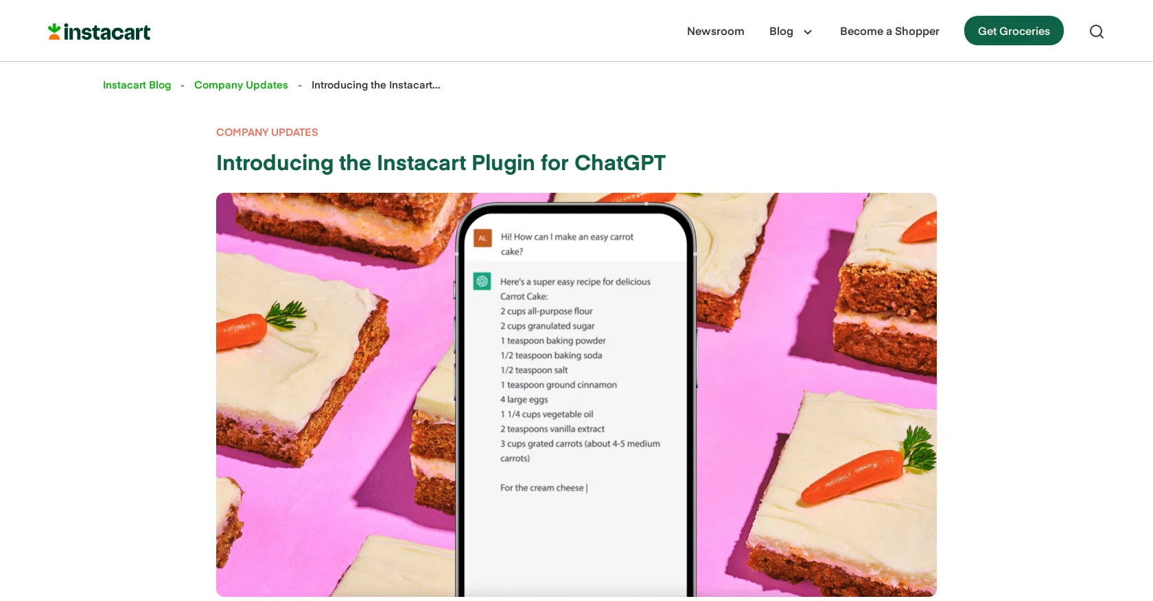 Instacart ChatGPT plugin screenshot