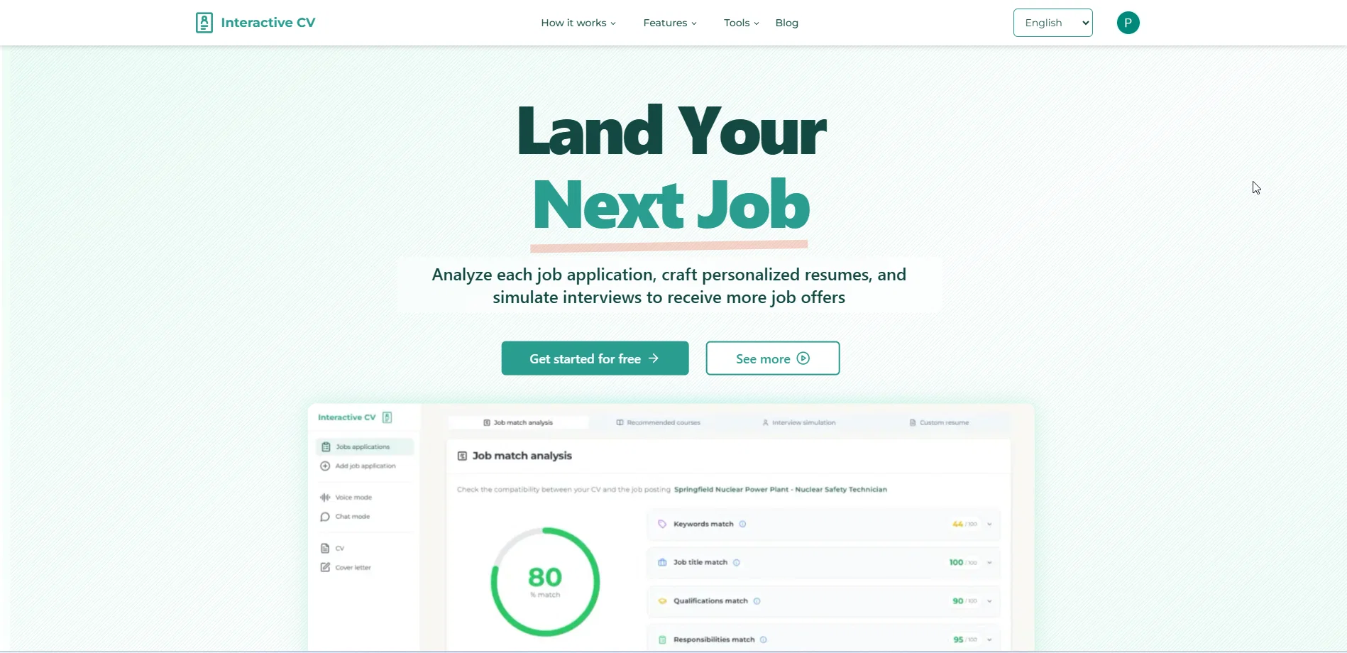 Interactive CV screenshot