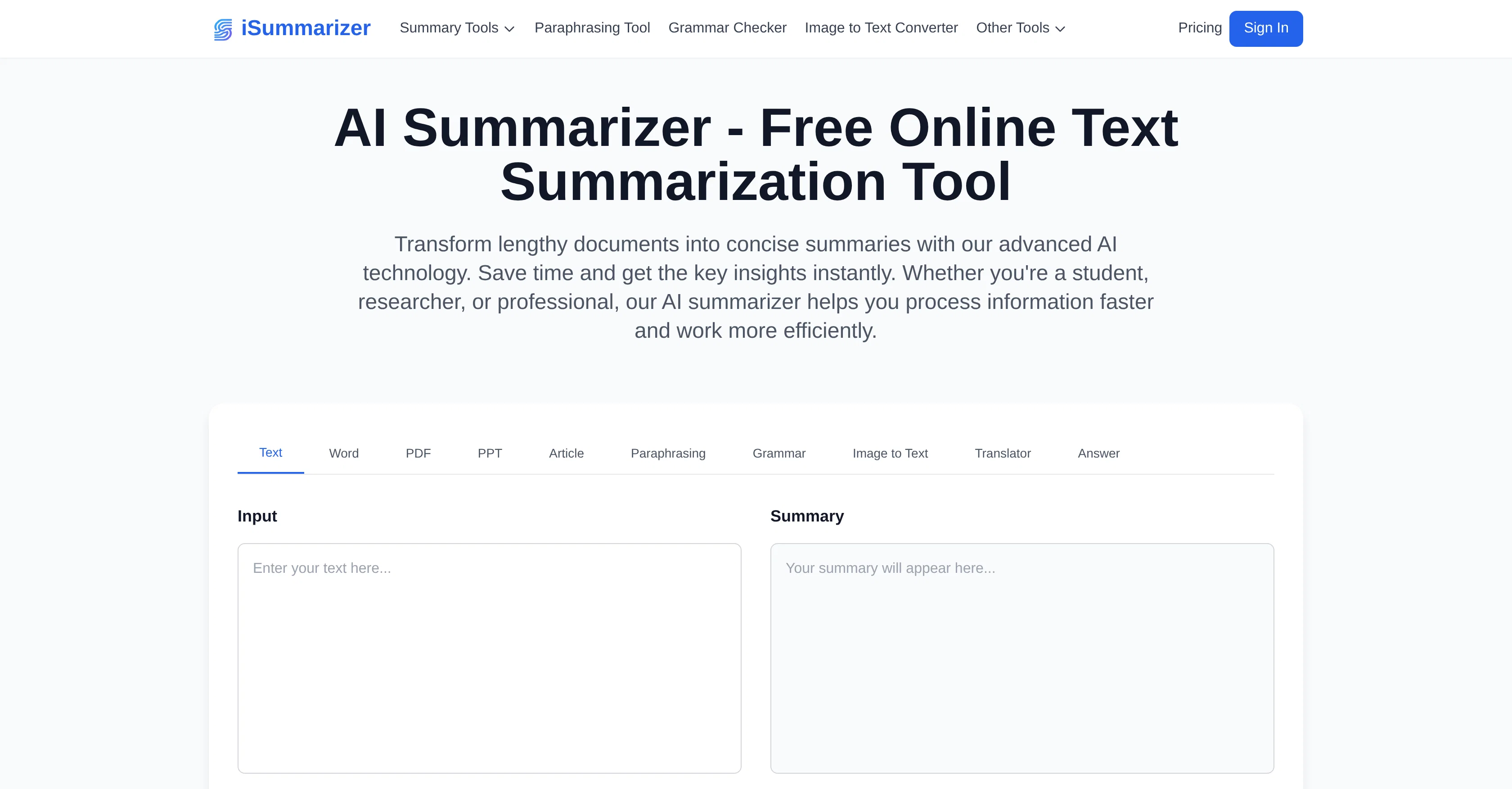 iSummarizer screenshot