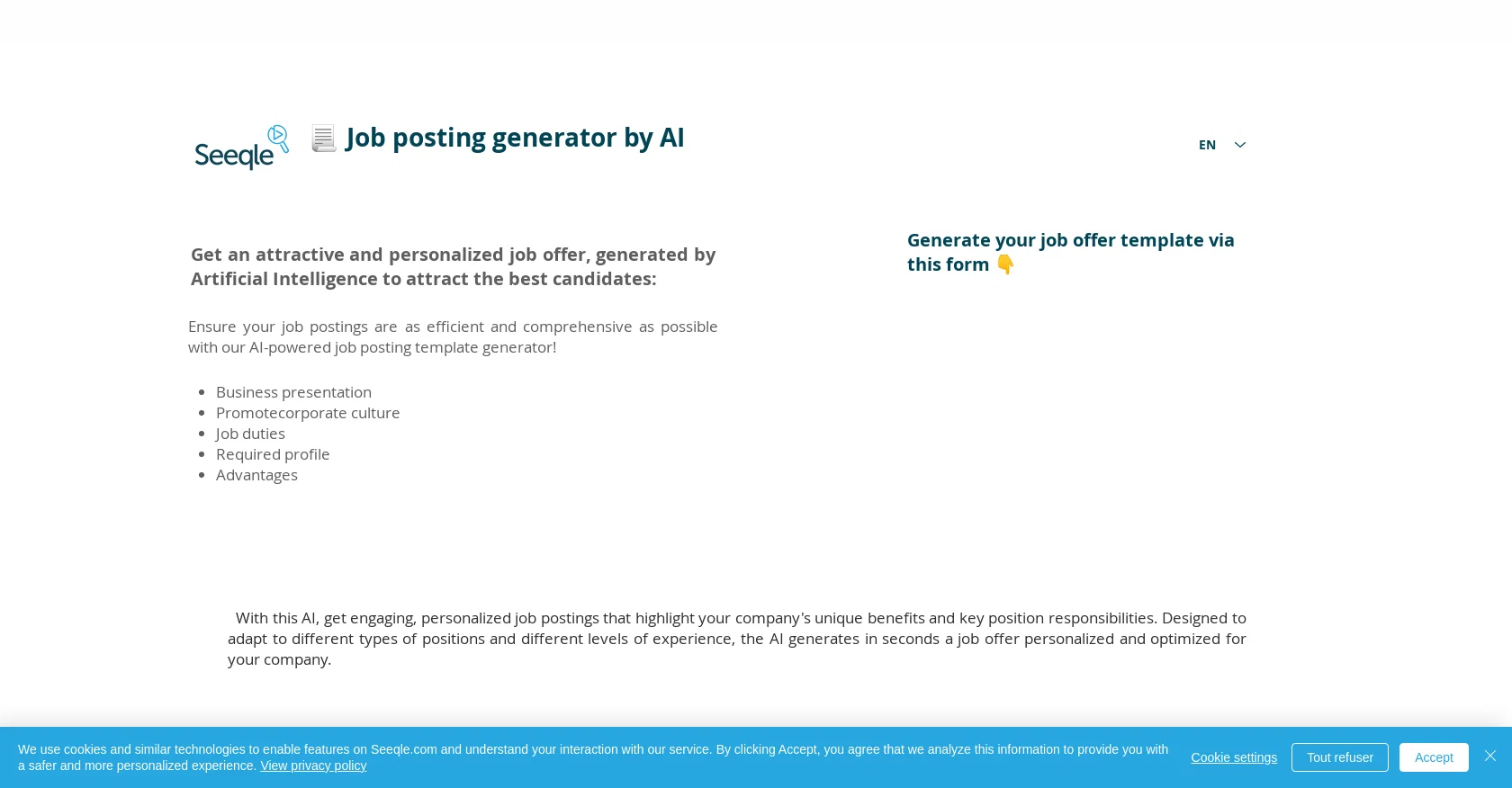 Job posting generator by AI screenshot