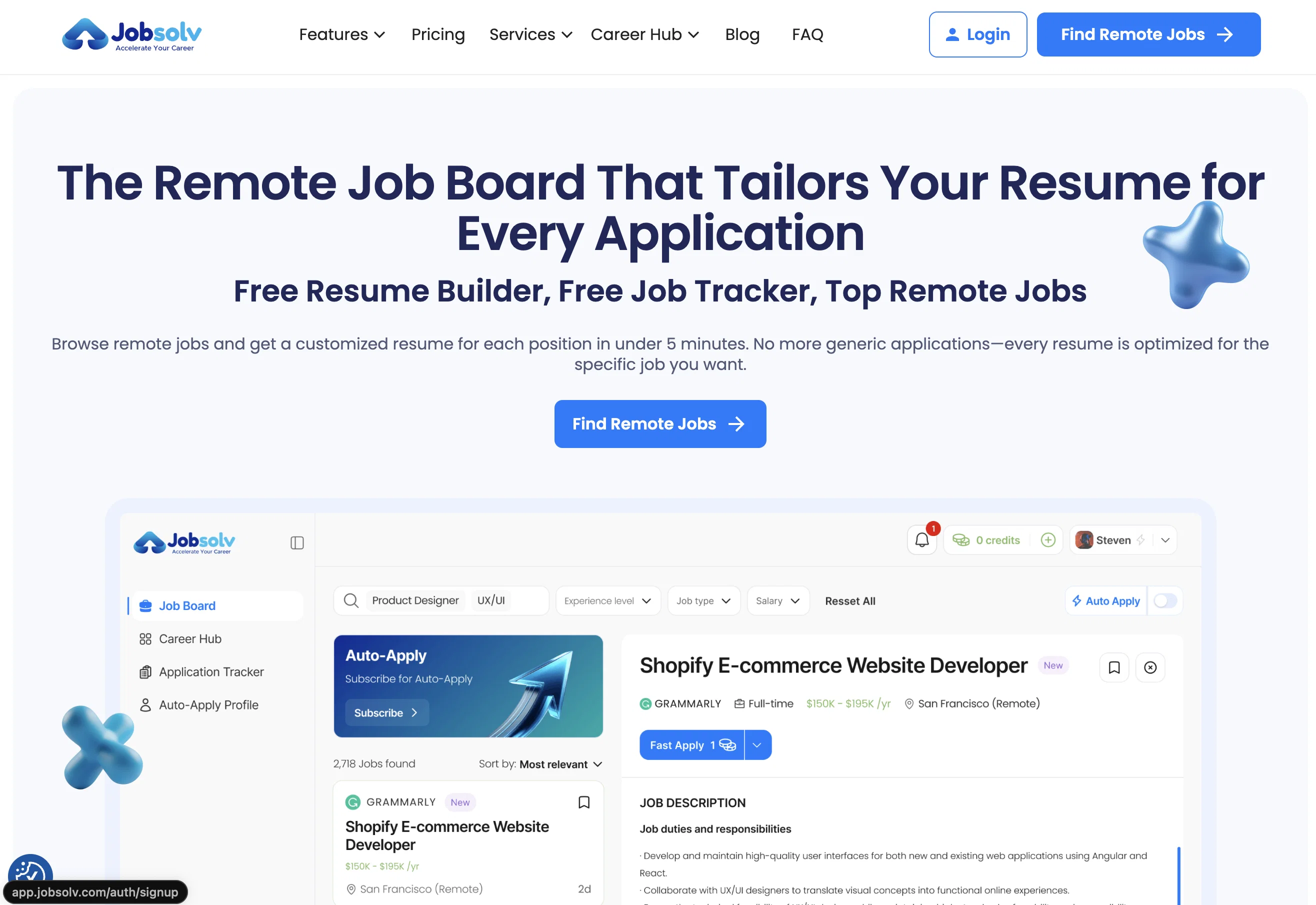 Jobsolv: Remote Job Board + AI Resume Tailoring screenshot