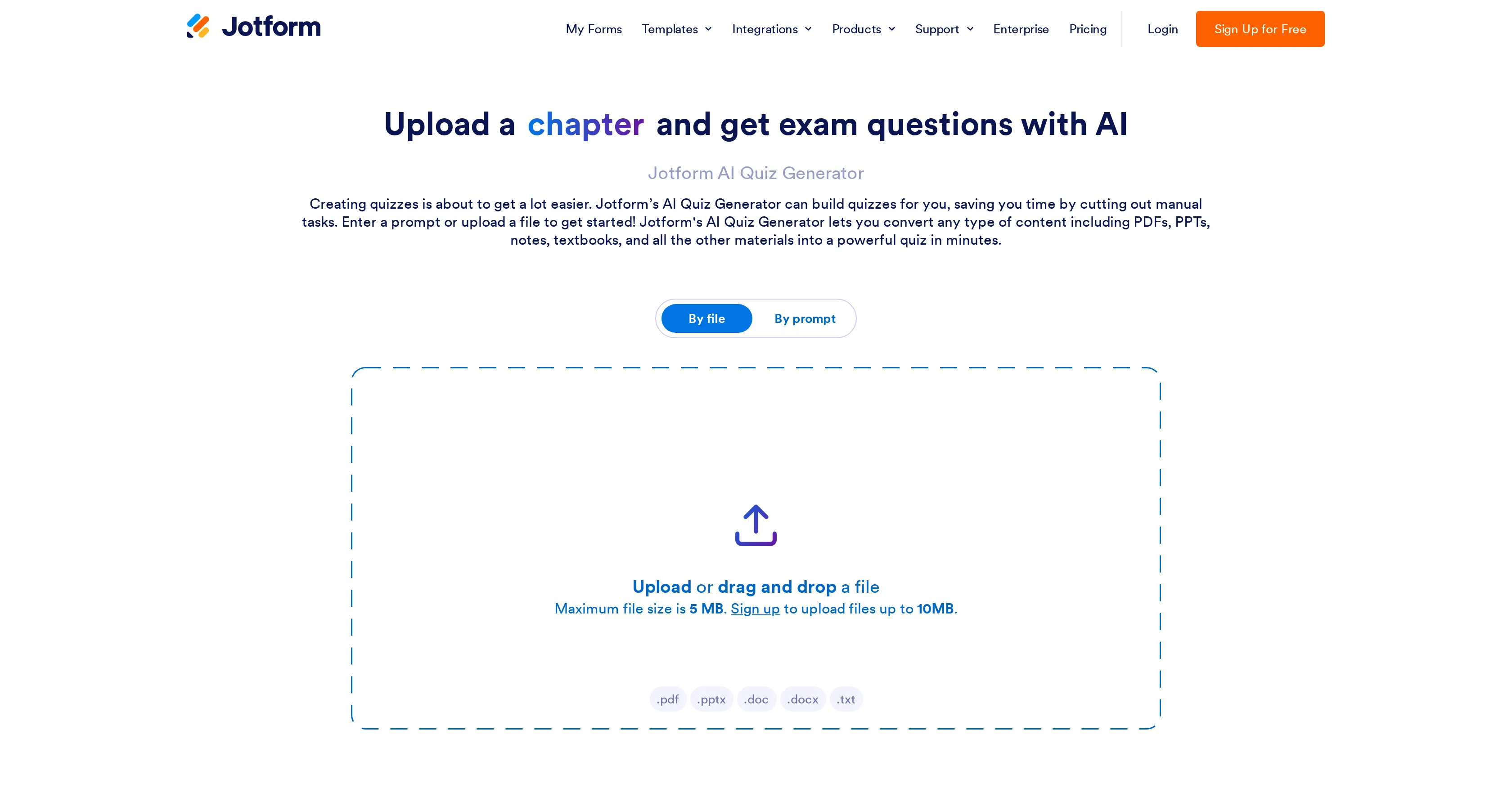 Jotform AI Quiz Generator screenshot