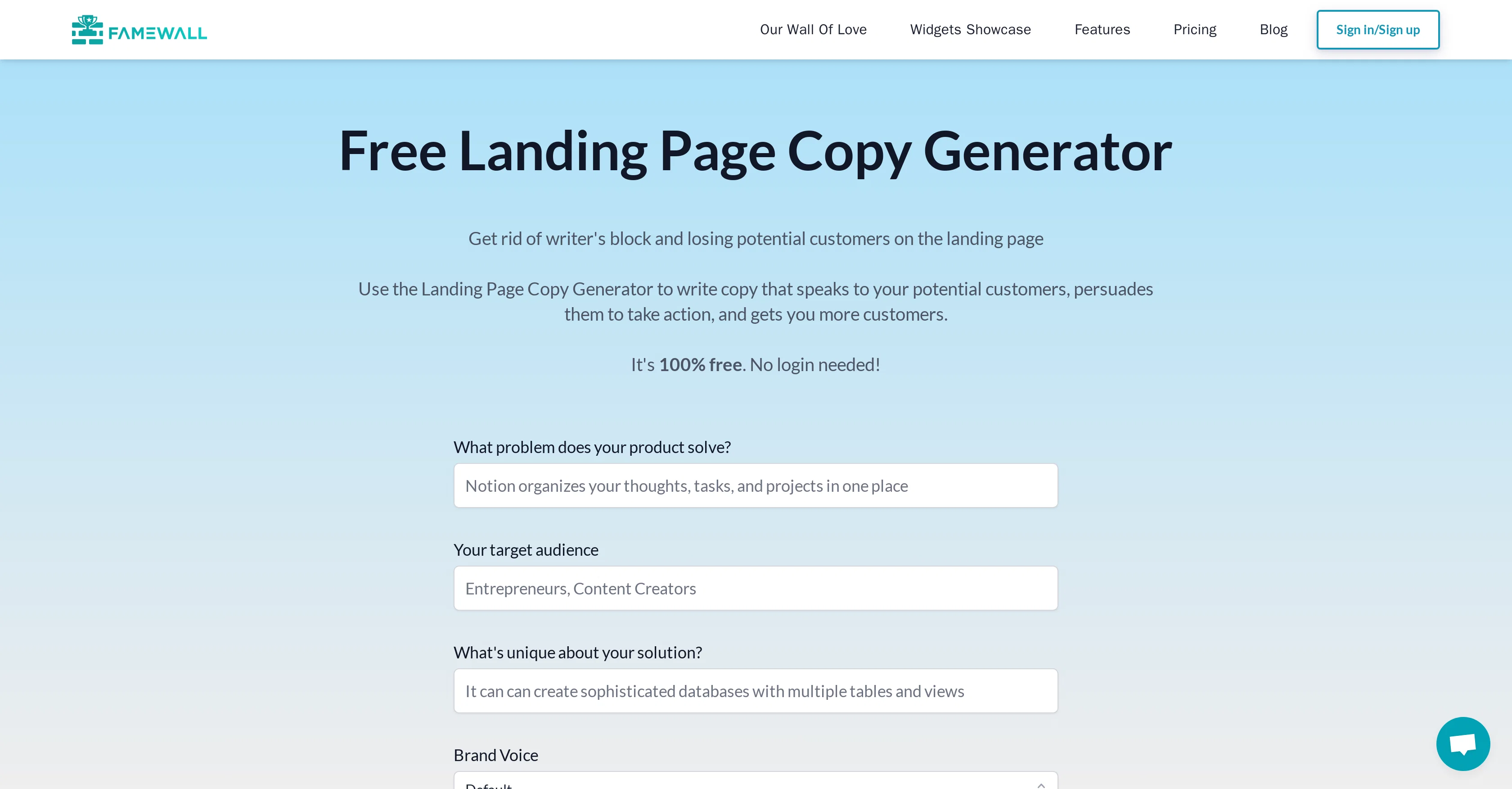 Landing Page Copy screenshot