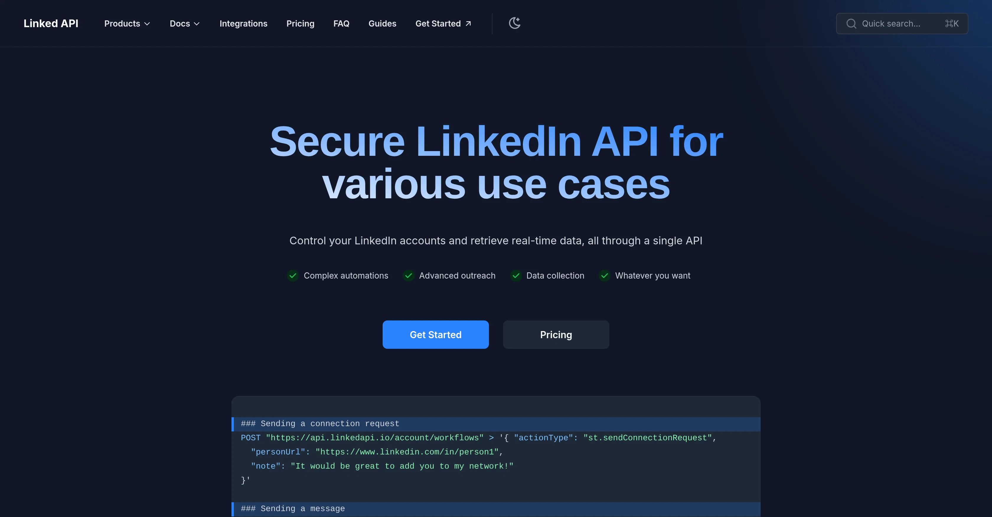 Linked API screenshot