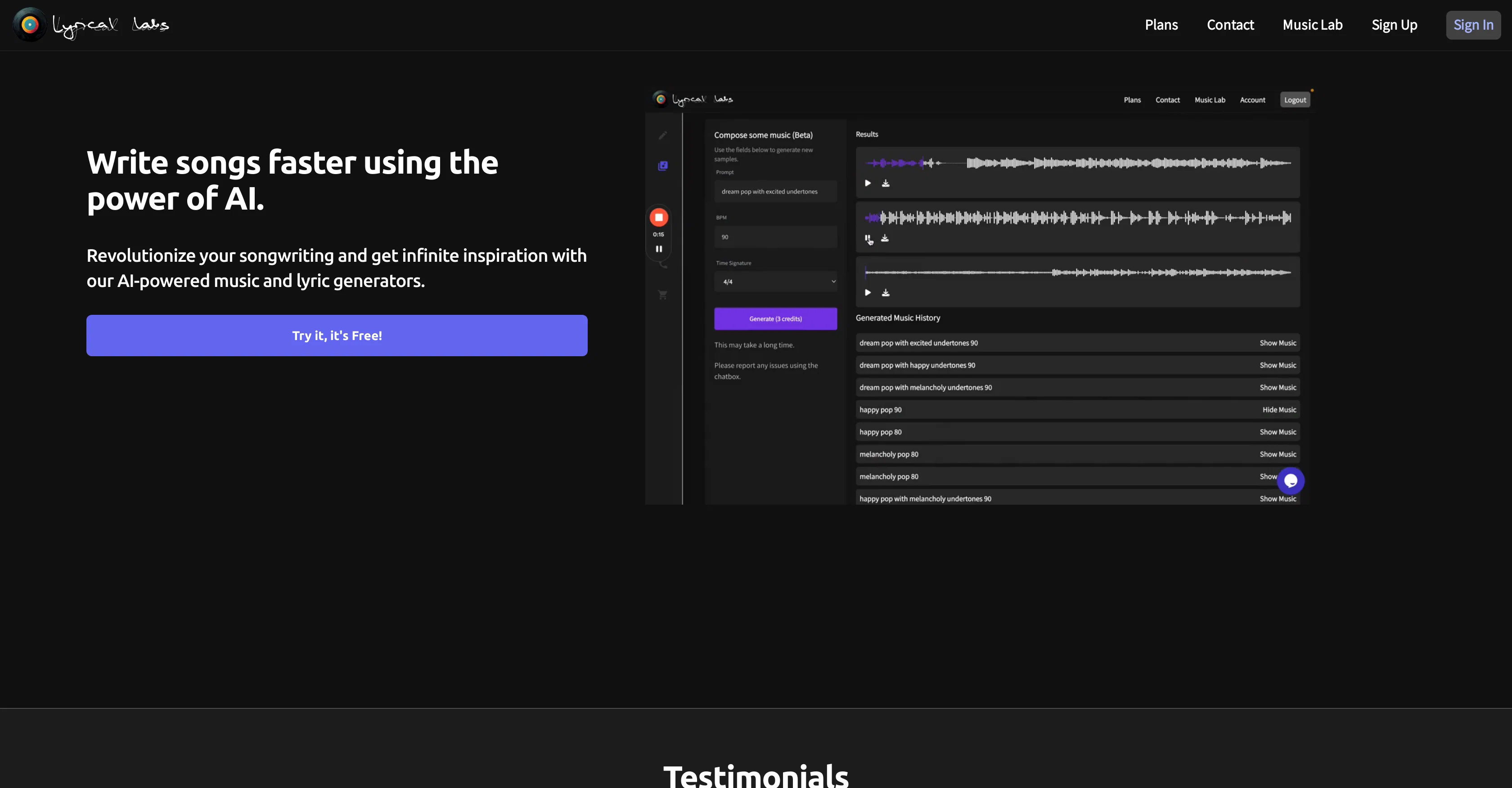 Lyricallabs screenshot