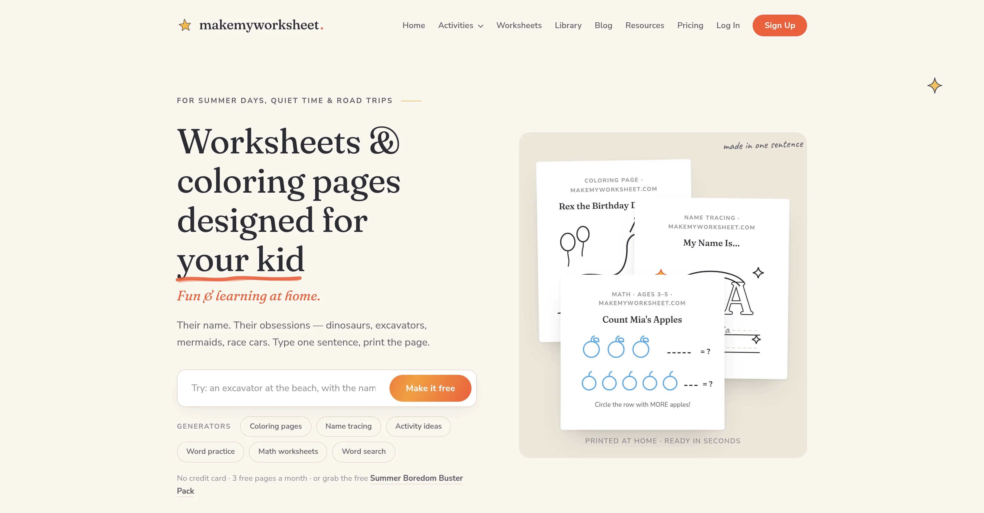 MakeMyWorksheet screenshot