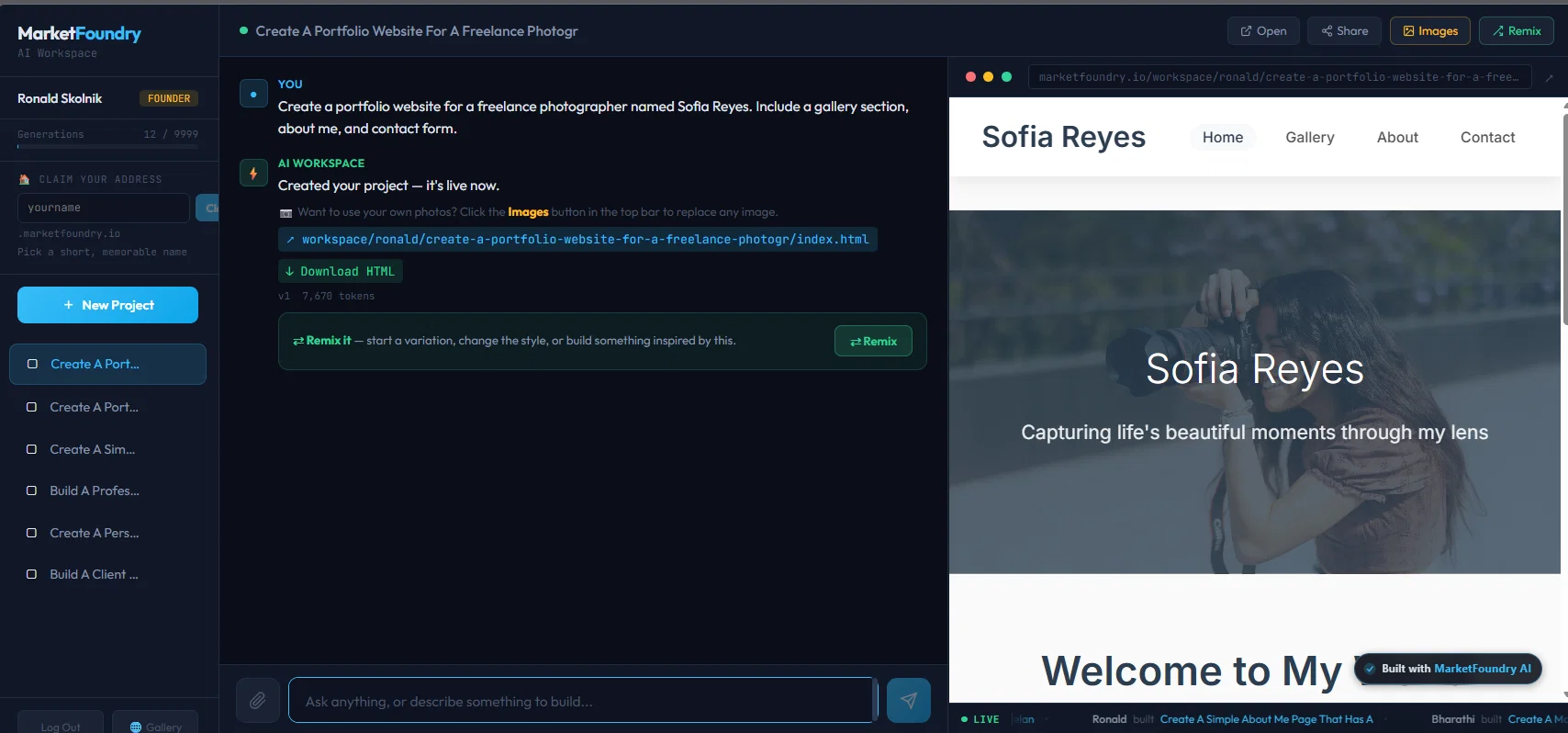MarketFoundry AI Workspace screenshot