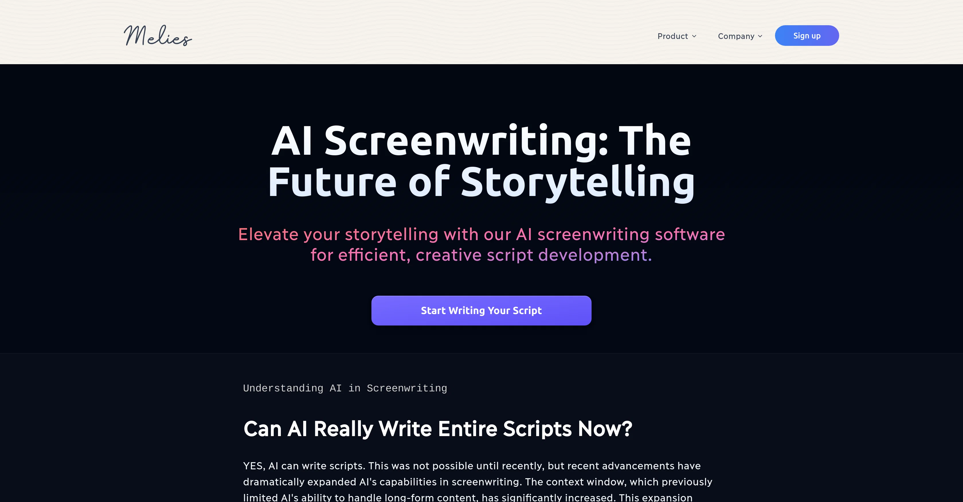Melies AI Screenwriting Software screenshot
