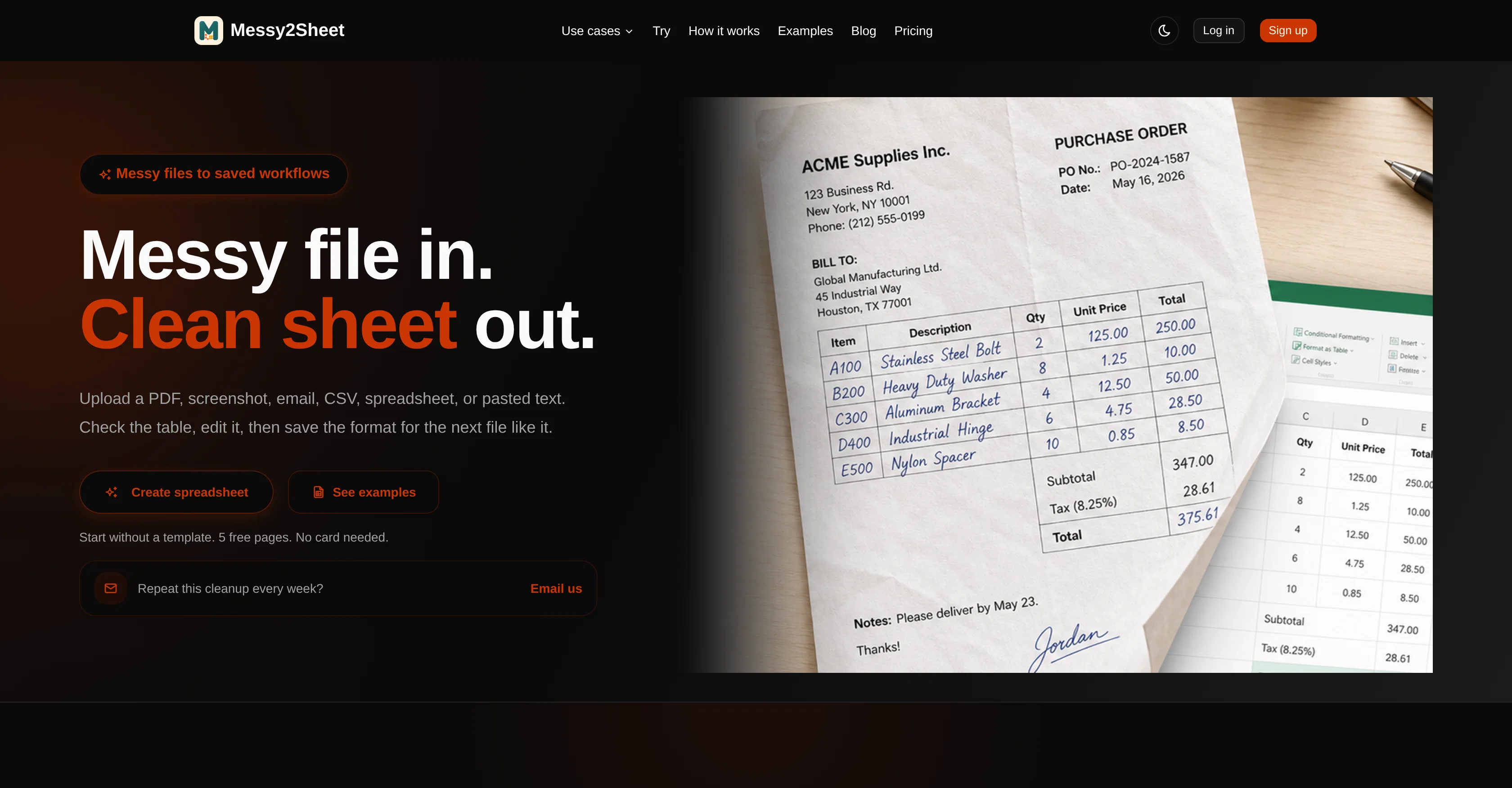 Messy2Sheet screenshot
