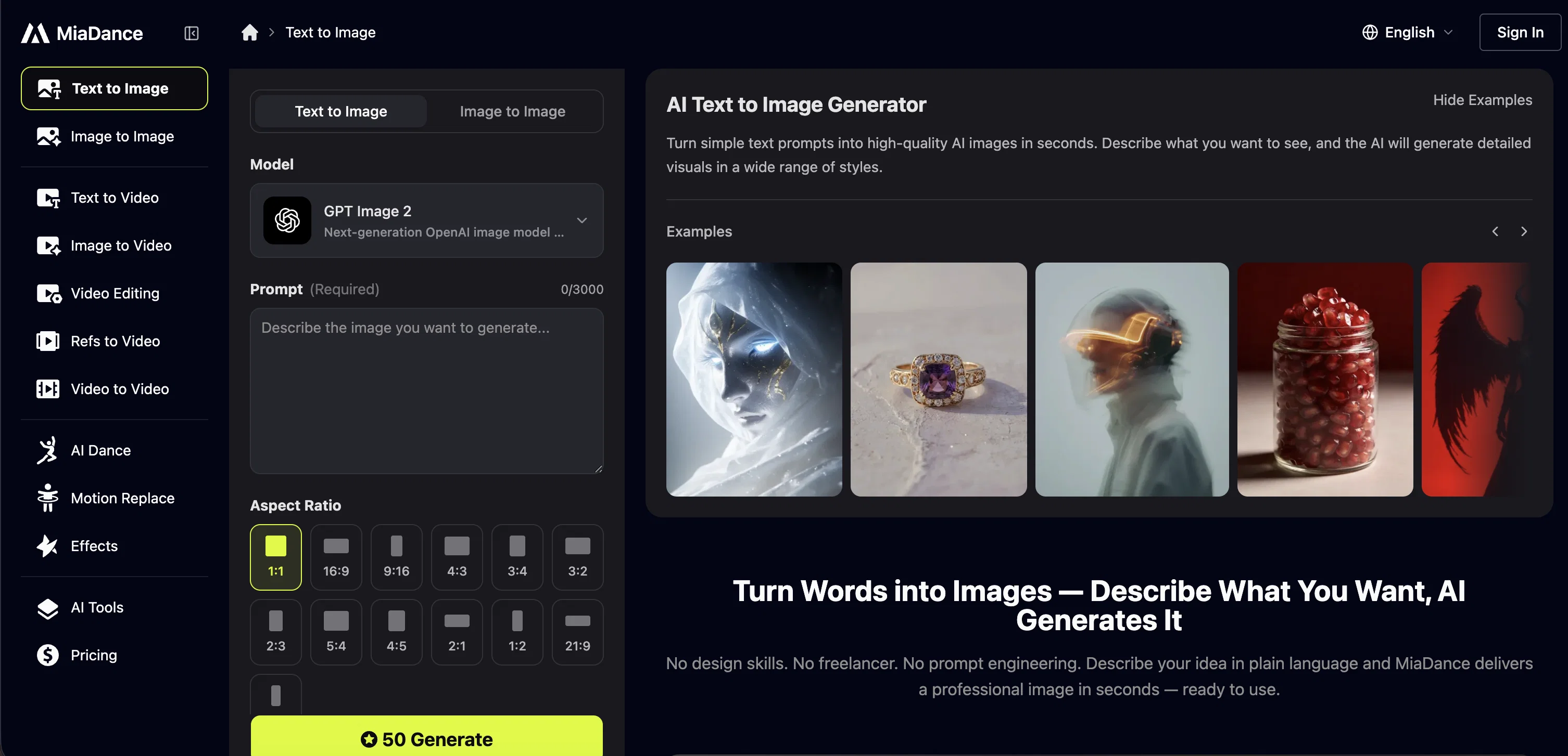 MiaDance | Text to Image Generator screenshot