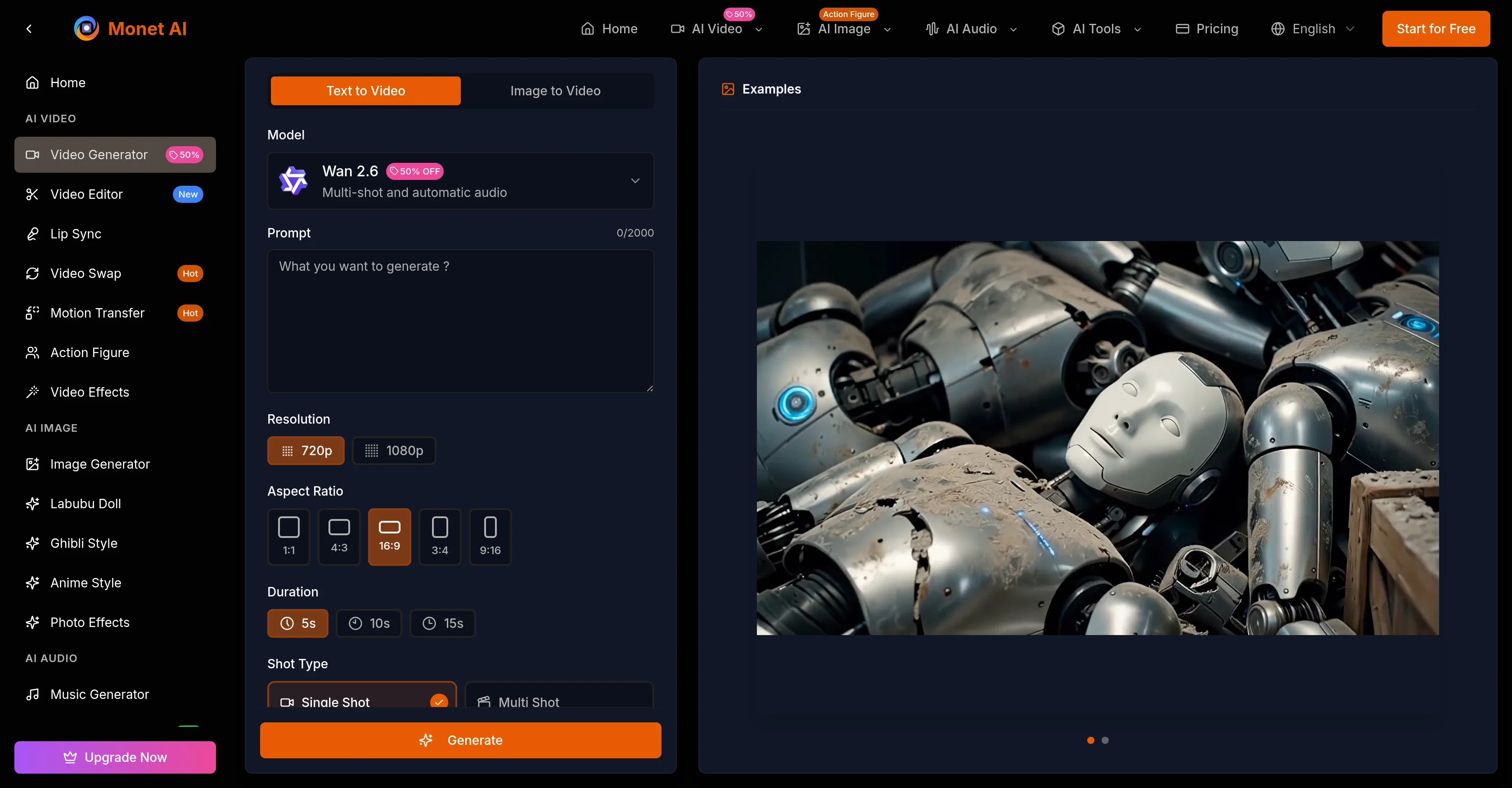 Monet AI Video Generator screenshot