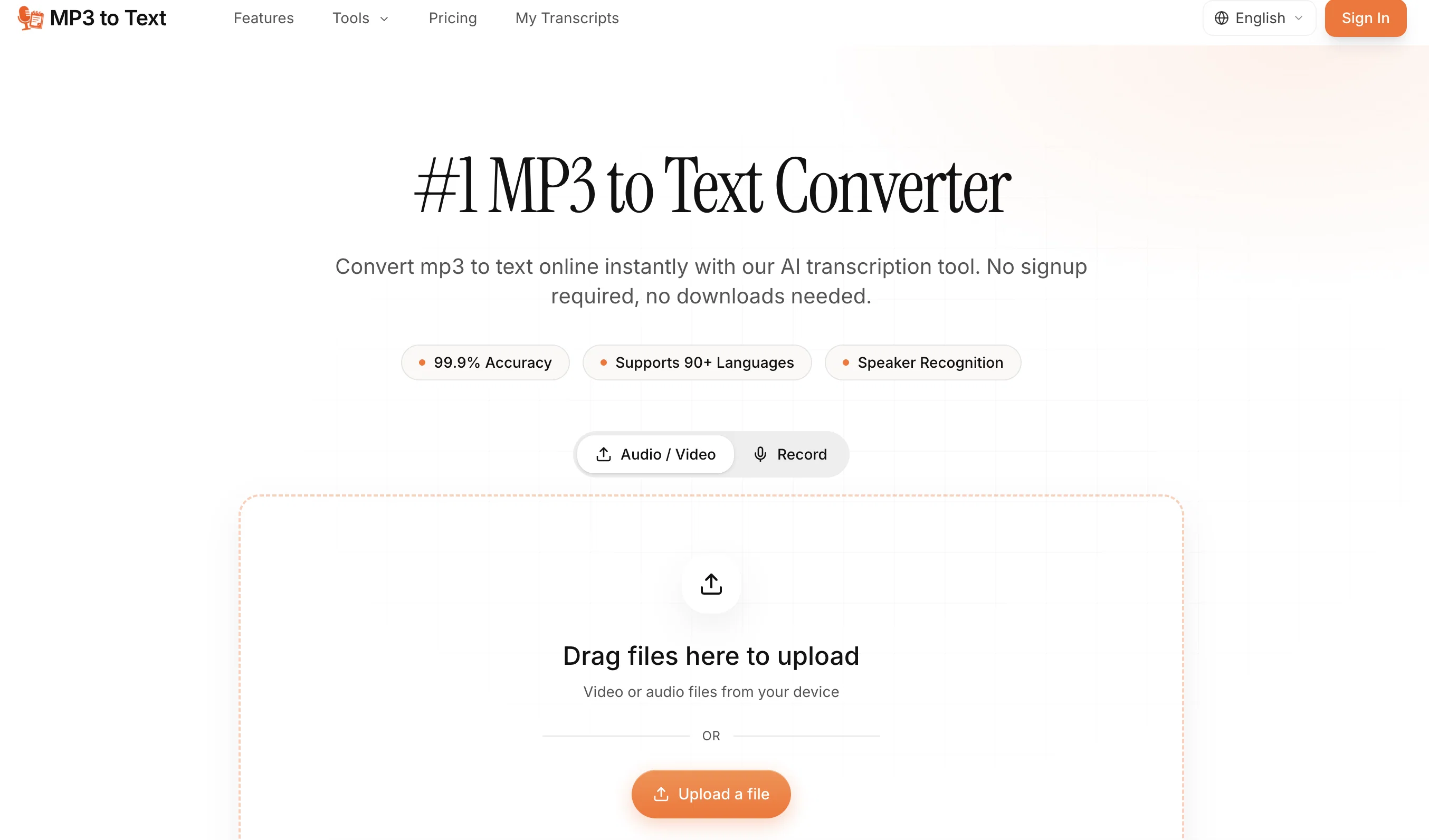 MP3 to Text.org screenshot