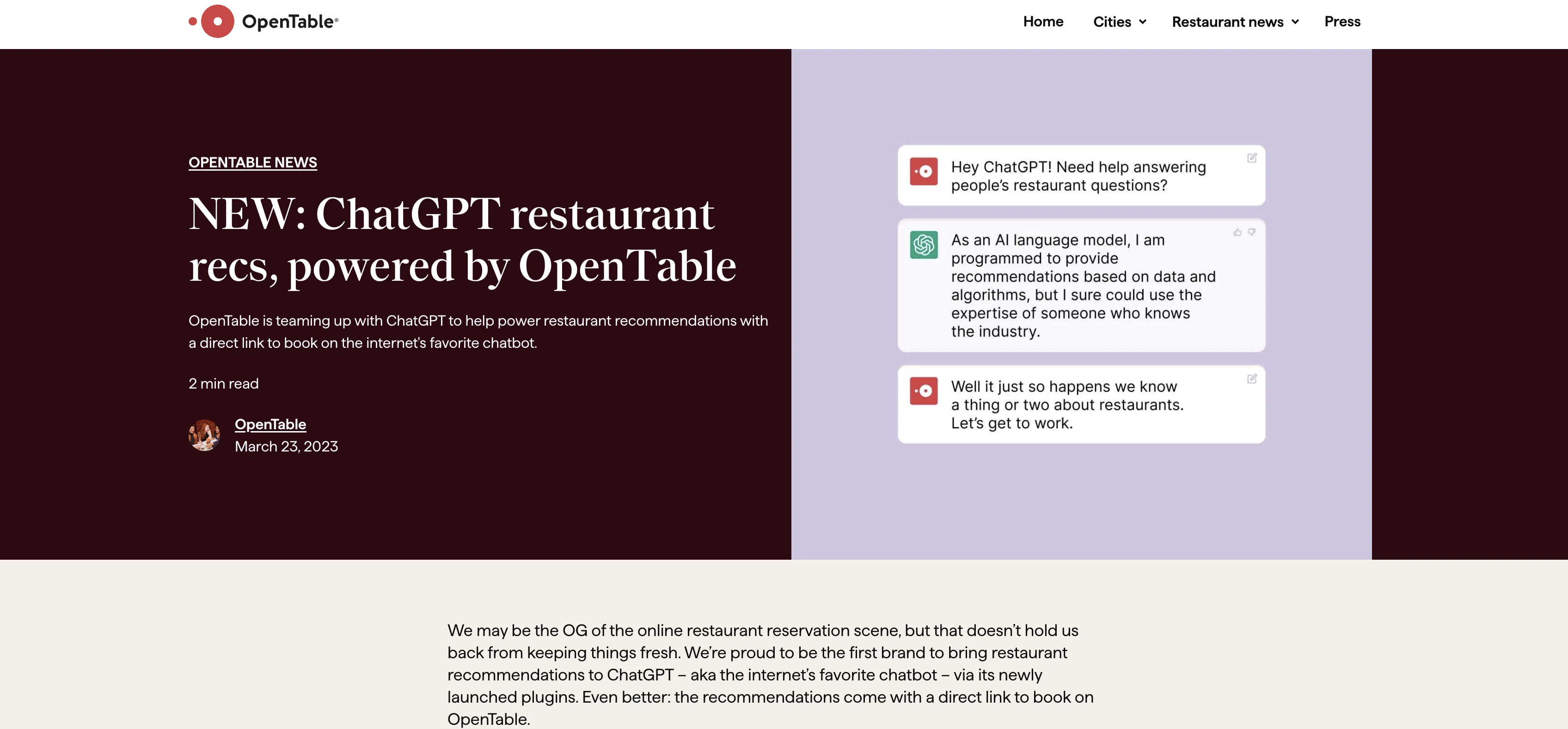 OpenTable ChatGPT plugin screenshot