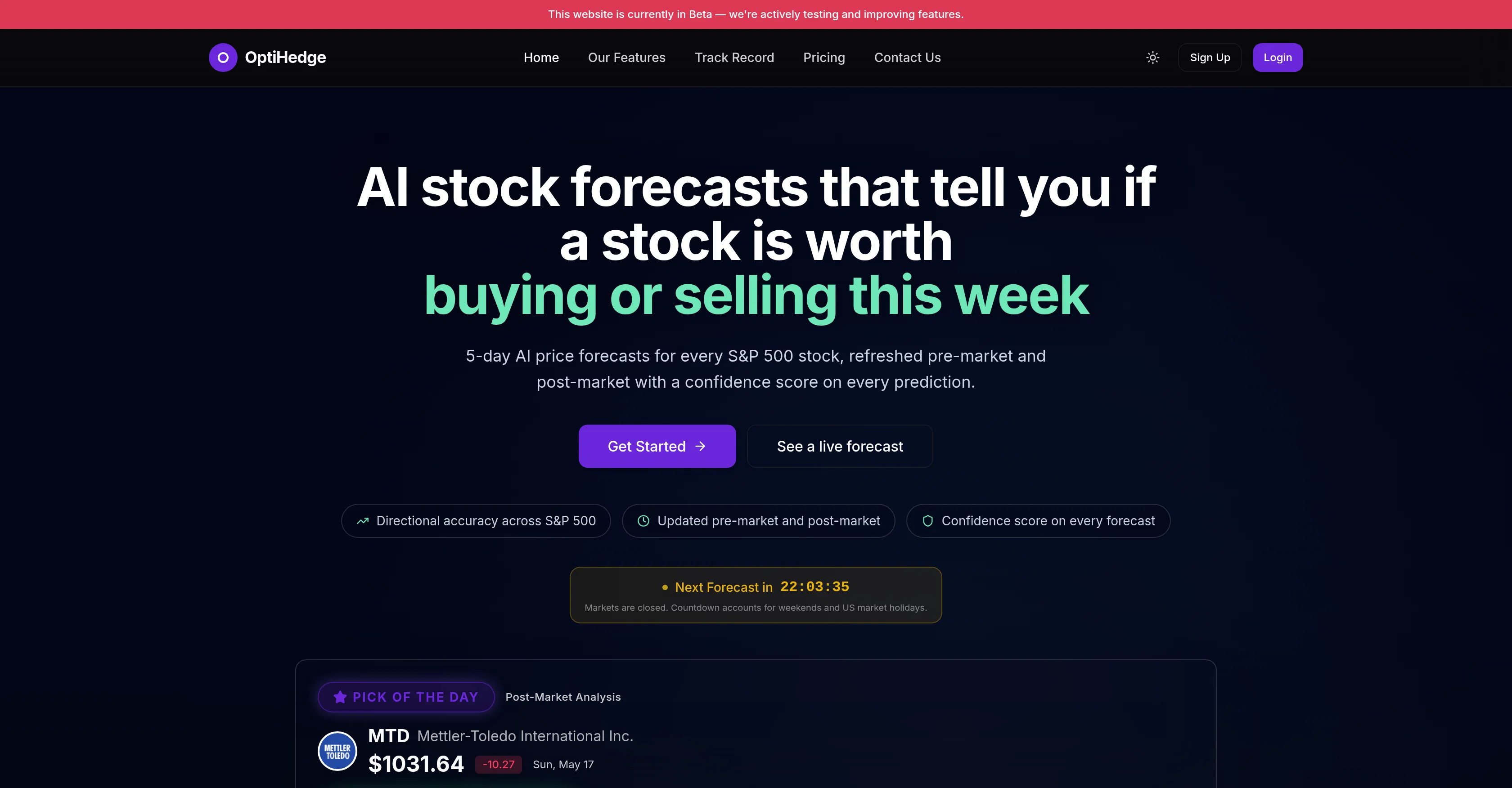 OptiHedge screenshot