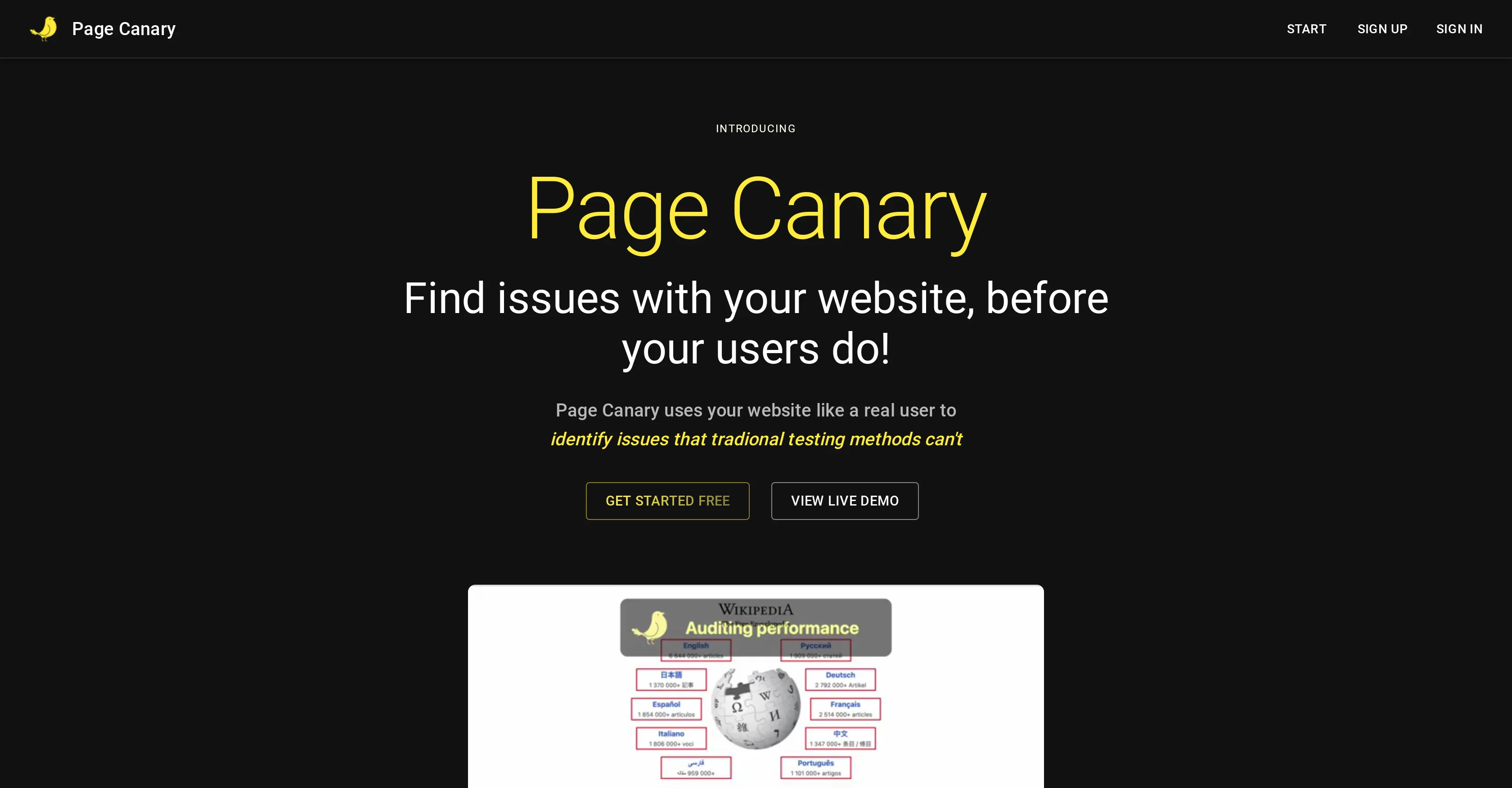 Page Canary screenshot