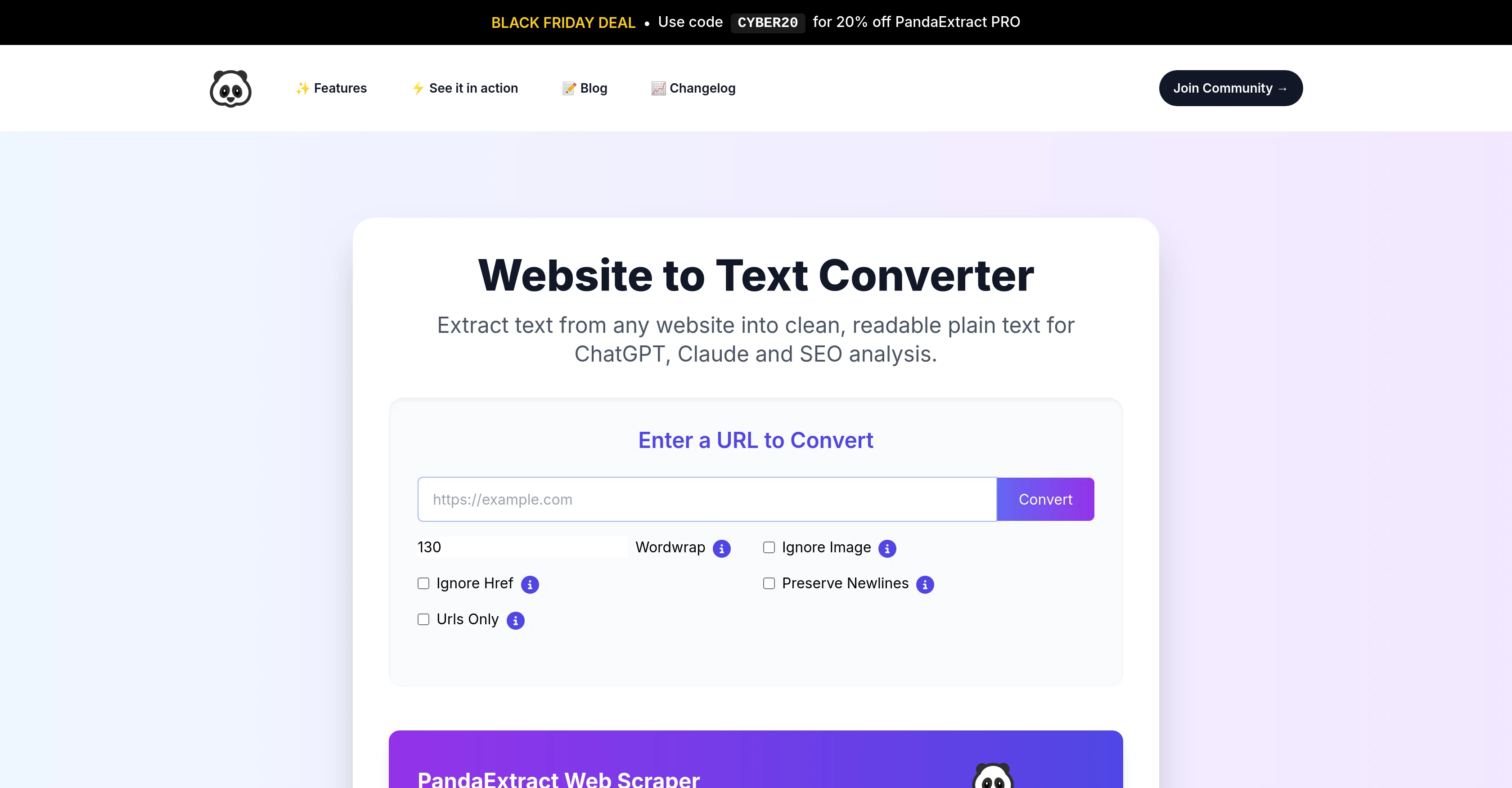 PandaExtract Website to Text Converter screenshot
