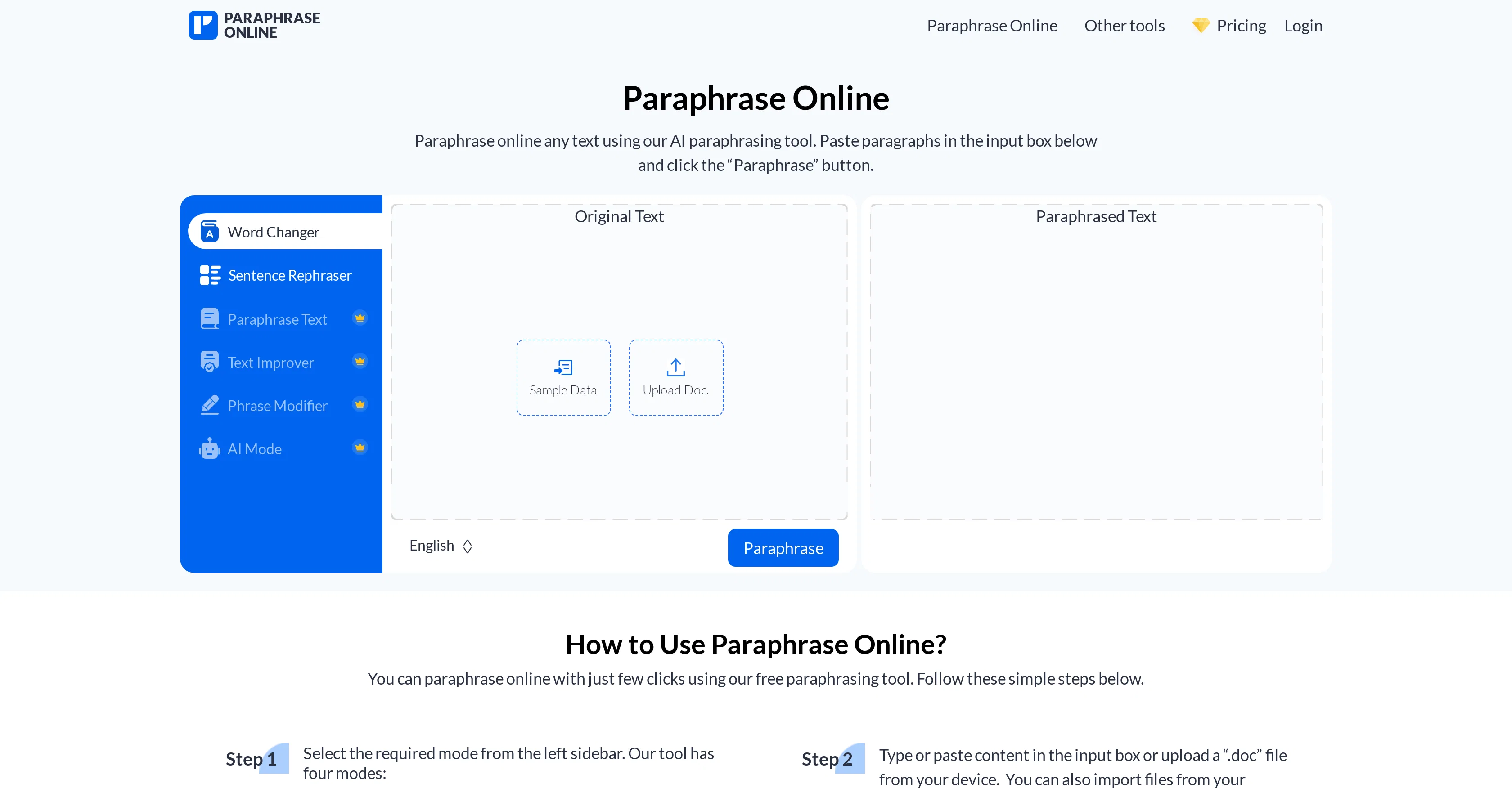 Paraphrase Online screenshot