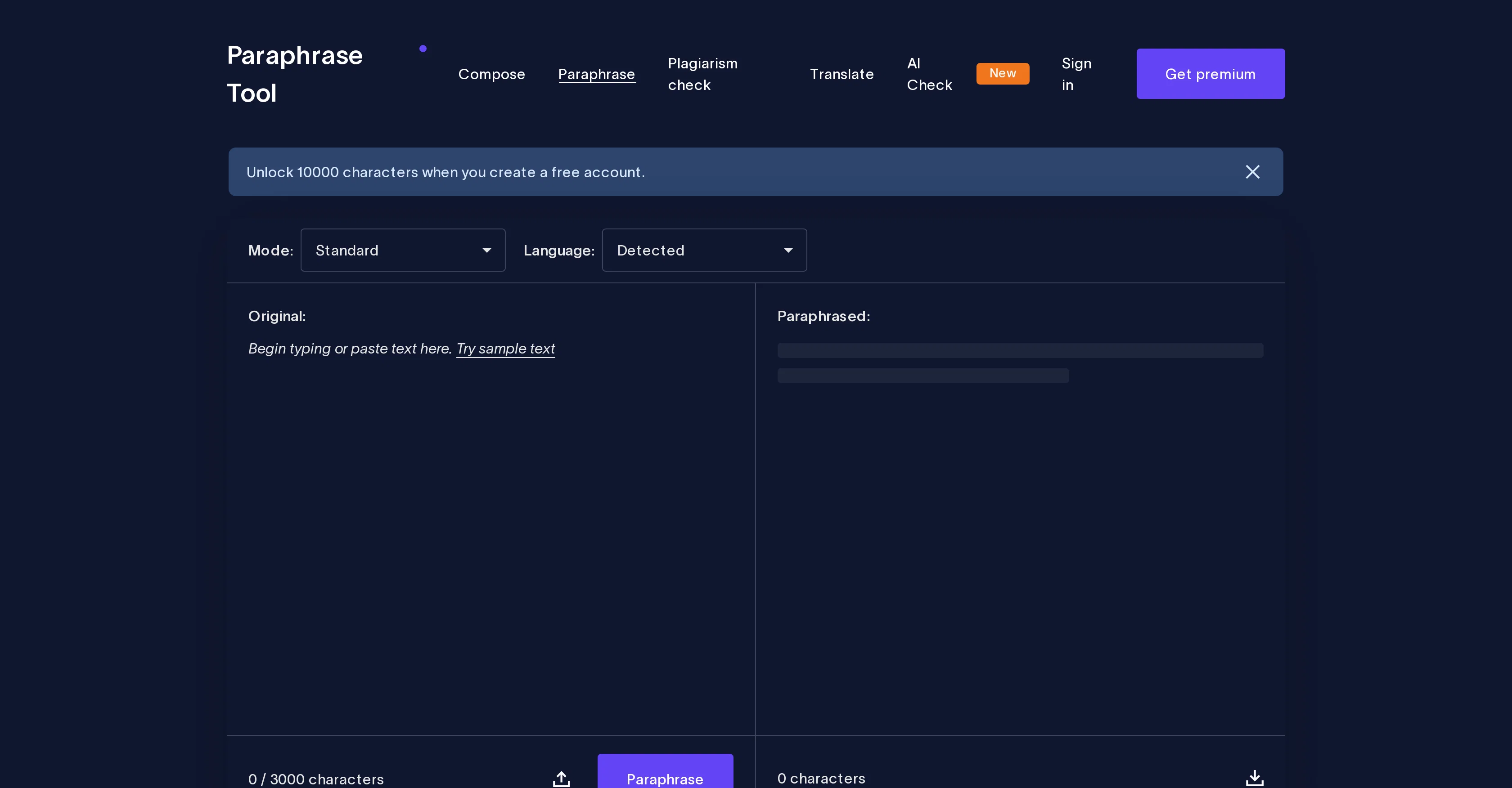 Paraphrase Tool screenshot