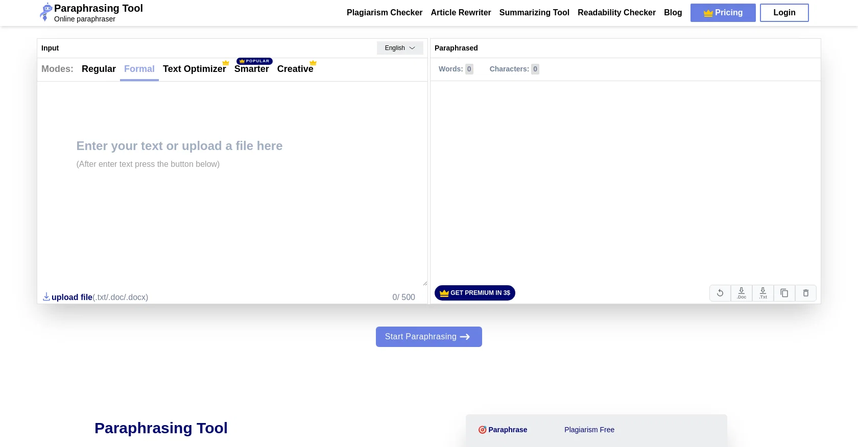 Paraphrasing.io screenshot