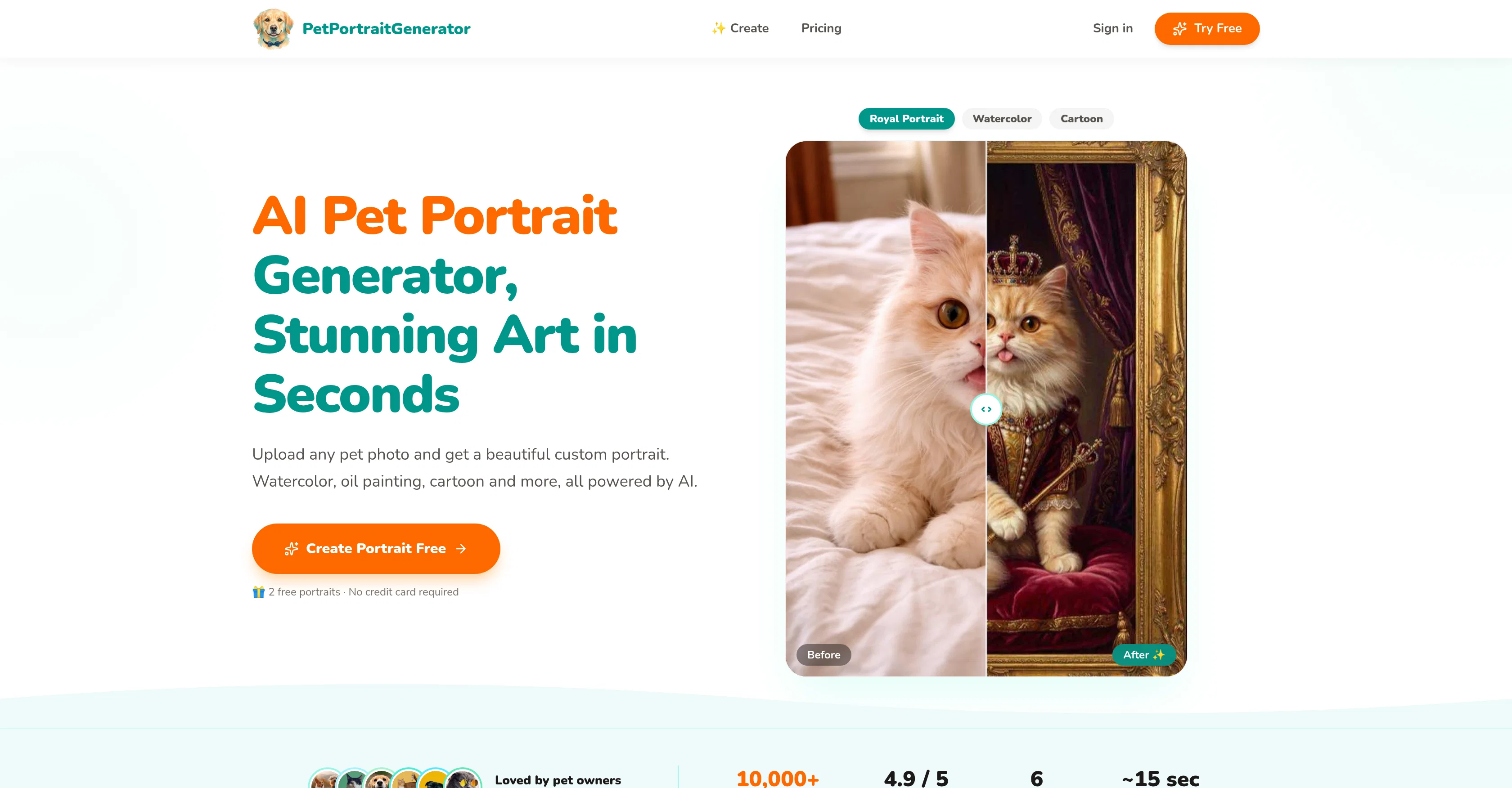 Pet Portrait Generator.com screenshot