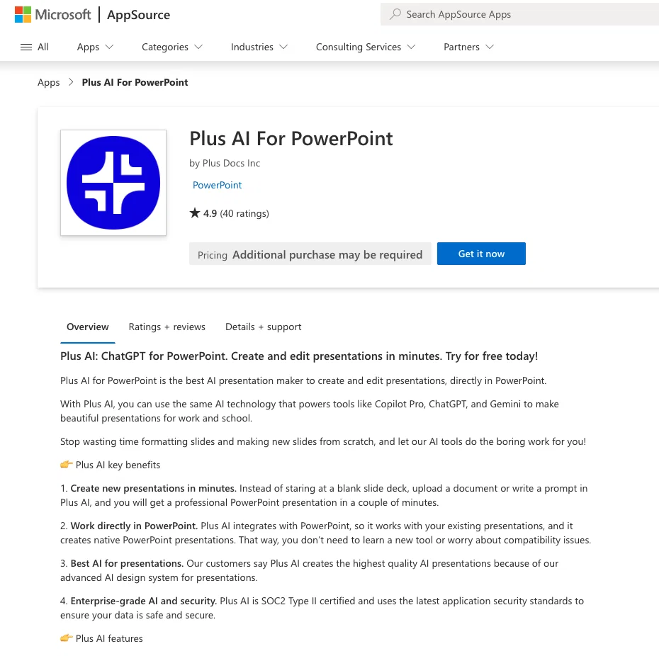Plus AI for PowerPoint screenshot