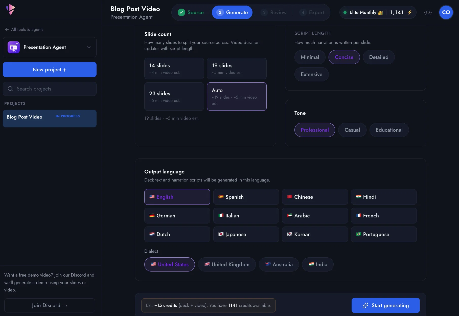Presentation Agent screenshot