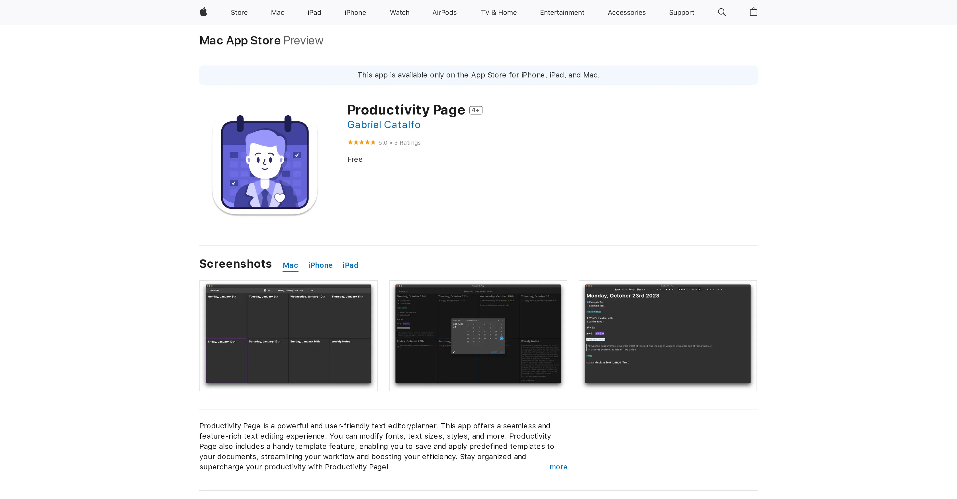 Productivity Page screenshot