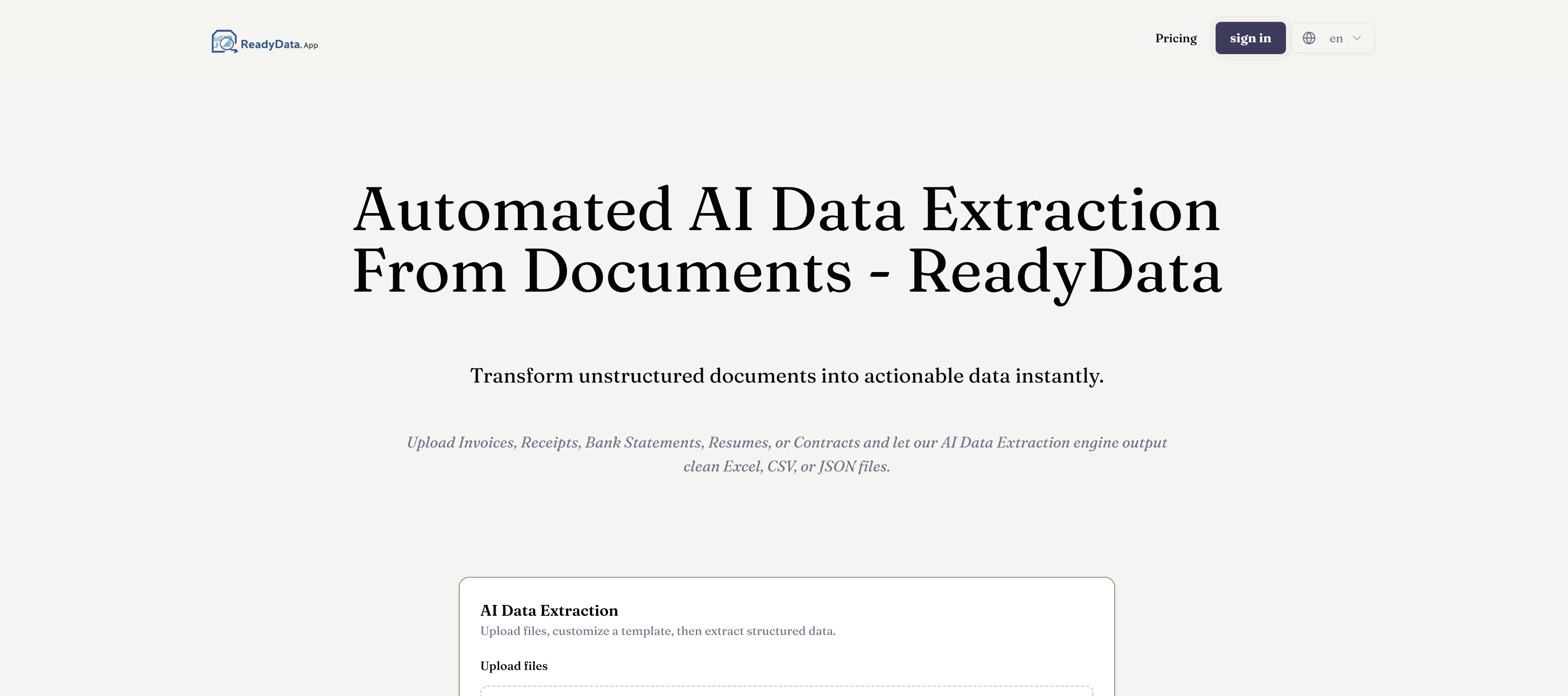 ReadyData - AI Data Extraction screenshot