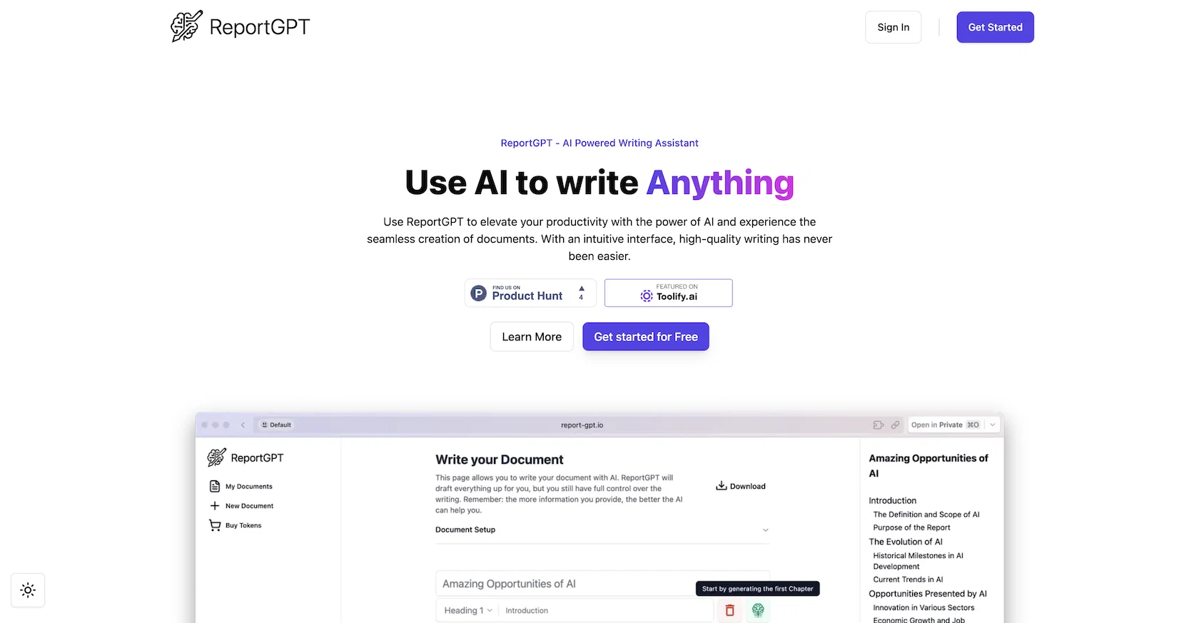 ReportGPT screenshot