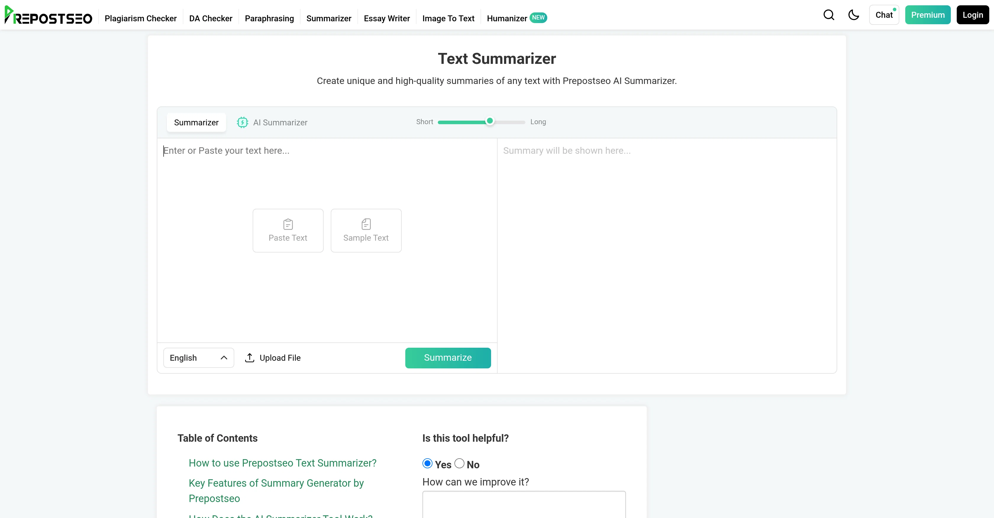 RepostSEO Summarizer screenshot