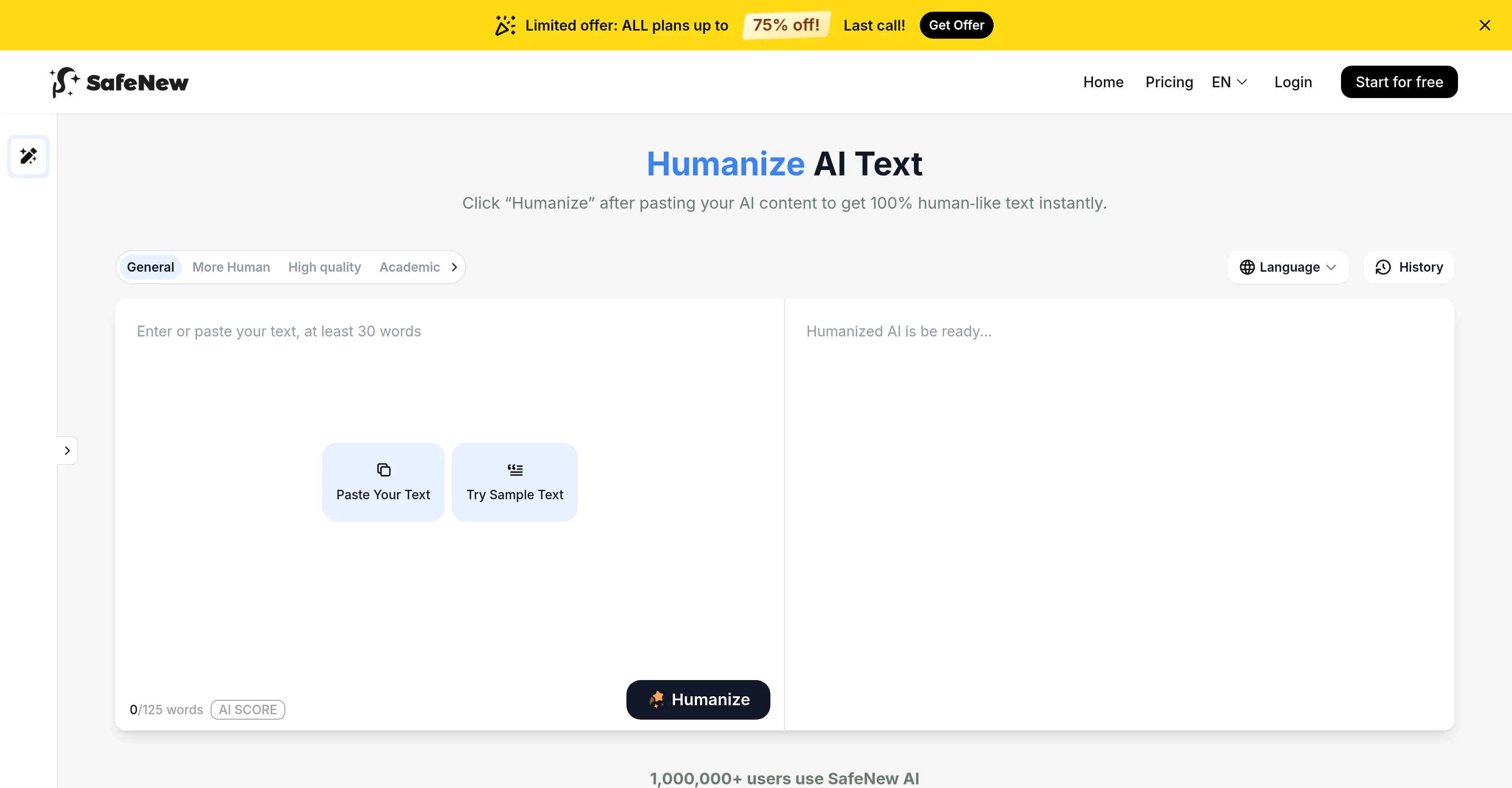 SafeNew AI Humanizer screenshot