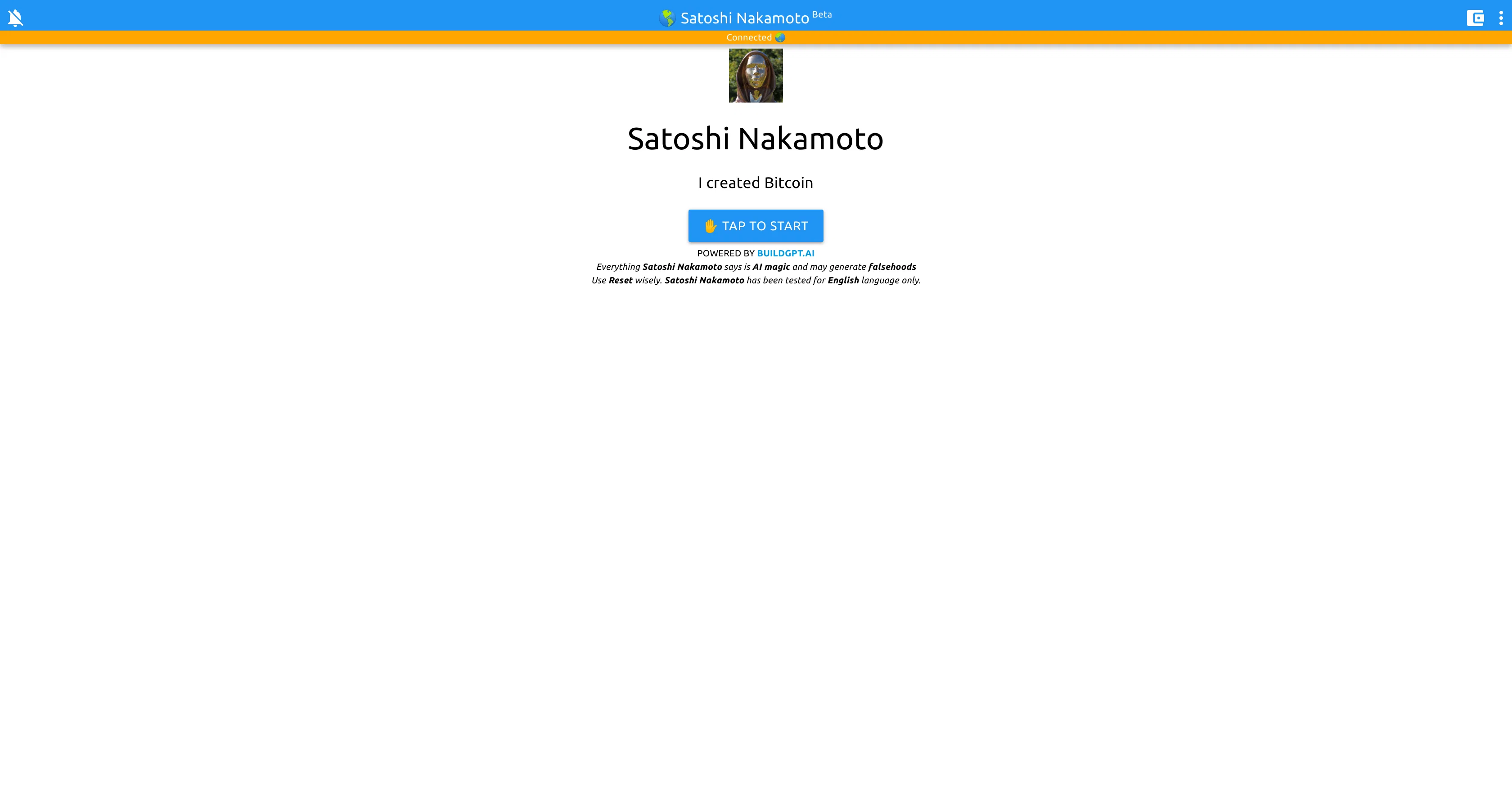 Satoshi Nakamoto Chatbot screenshot