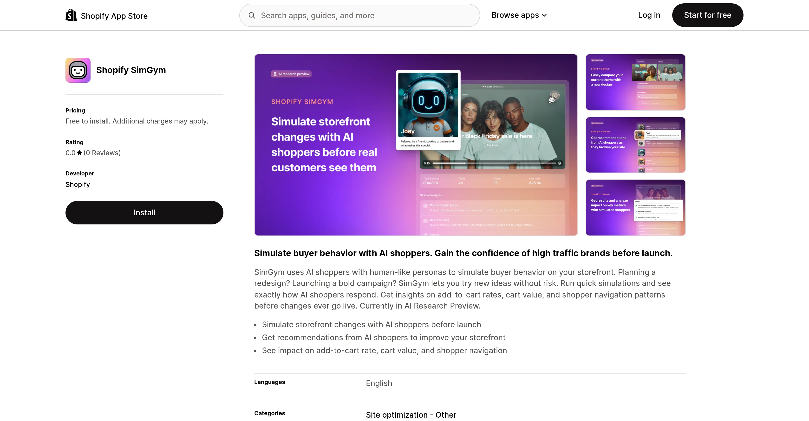 Shopify SimGym screenshot