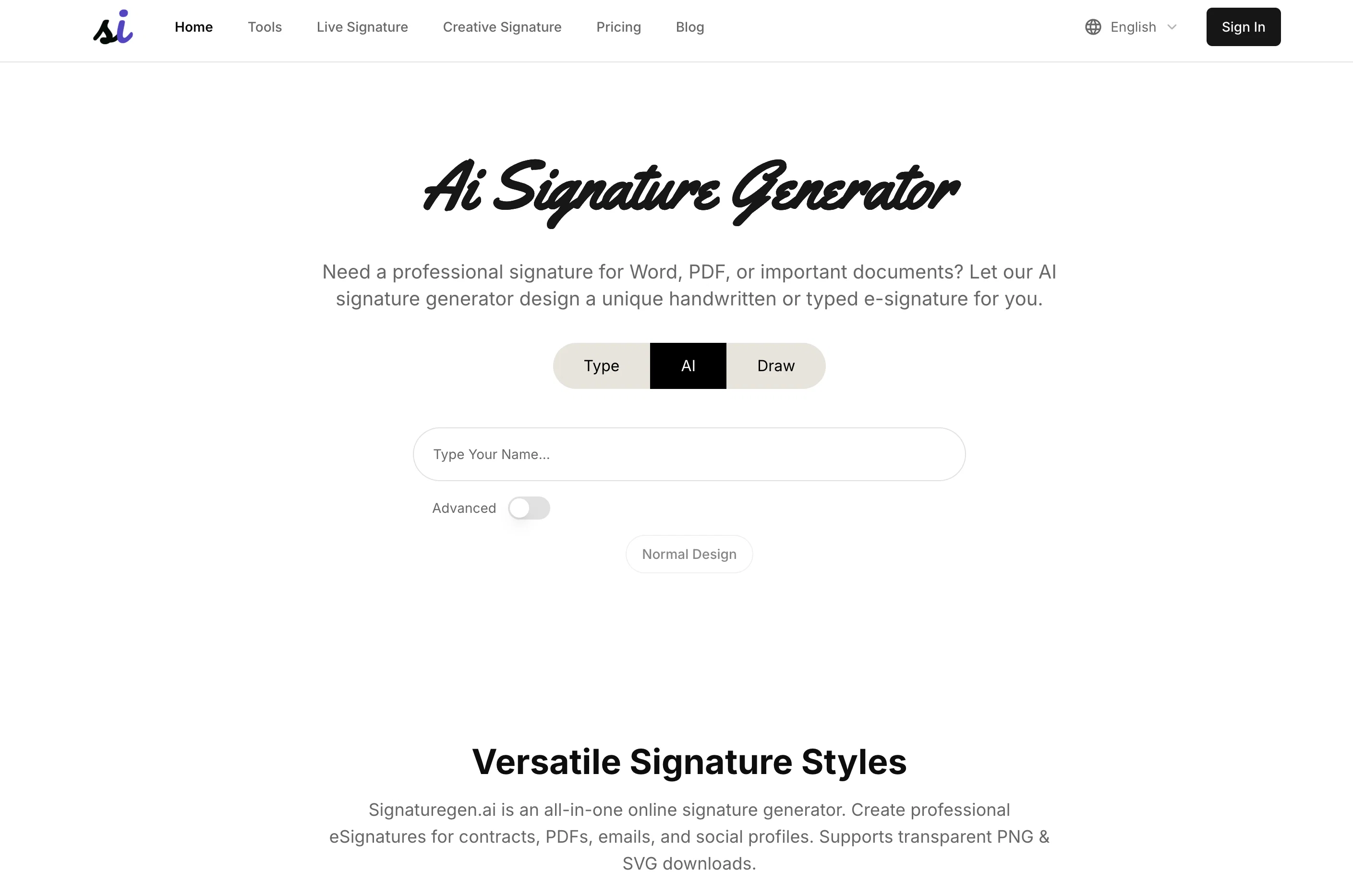 SignatureGen AI screenshot