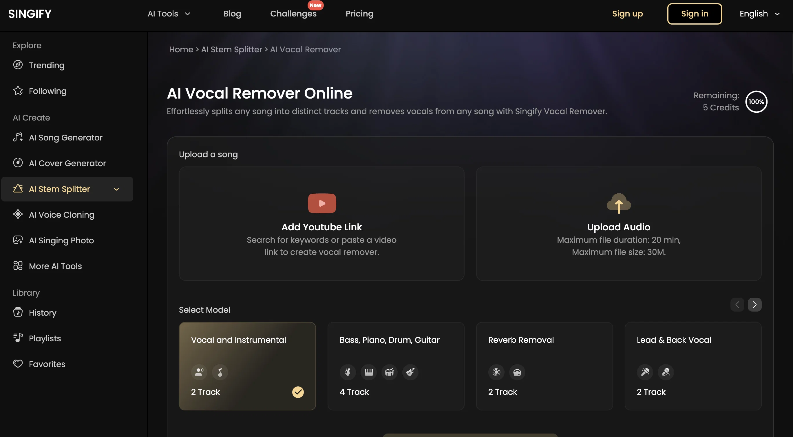 Singify AI Vocal Remover screenshot