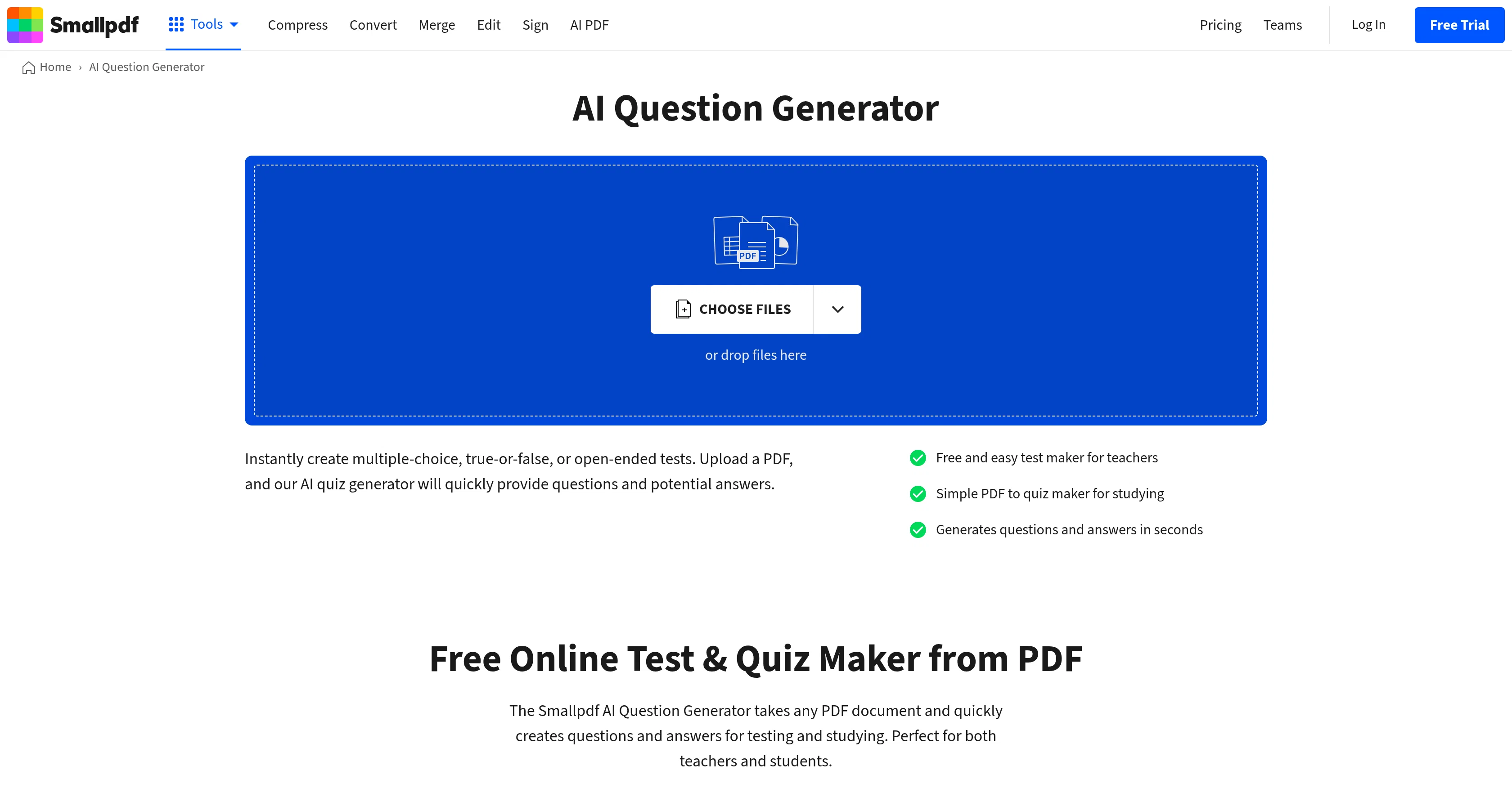 SmallPDF Question Generator screenshot