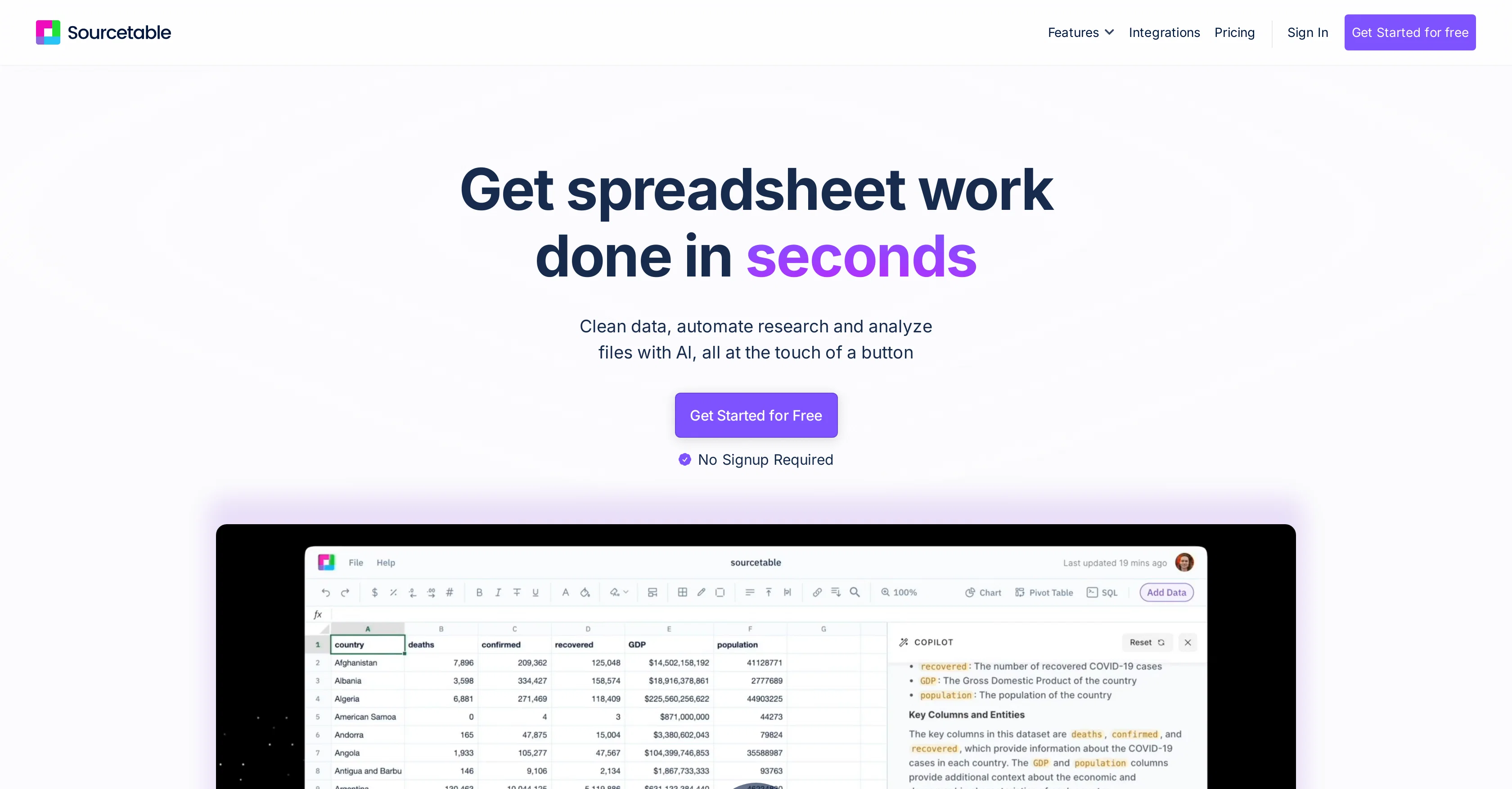 Sourcetable — AI spreadsheet & data analystv1.0 screenshot