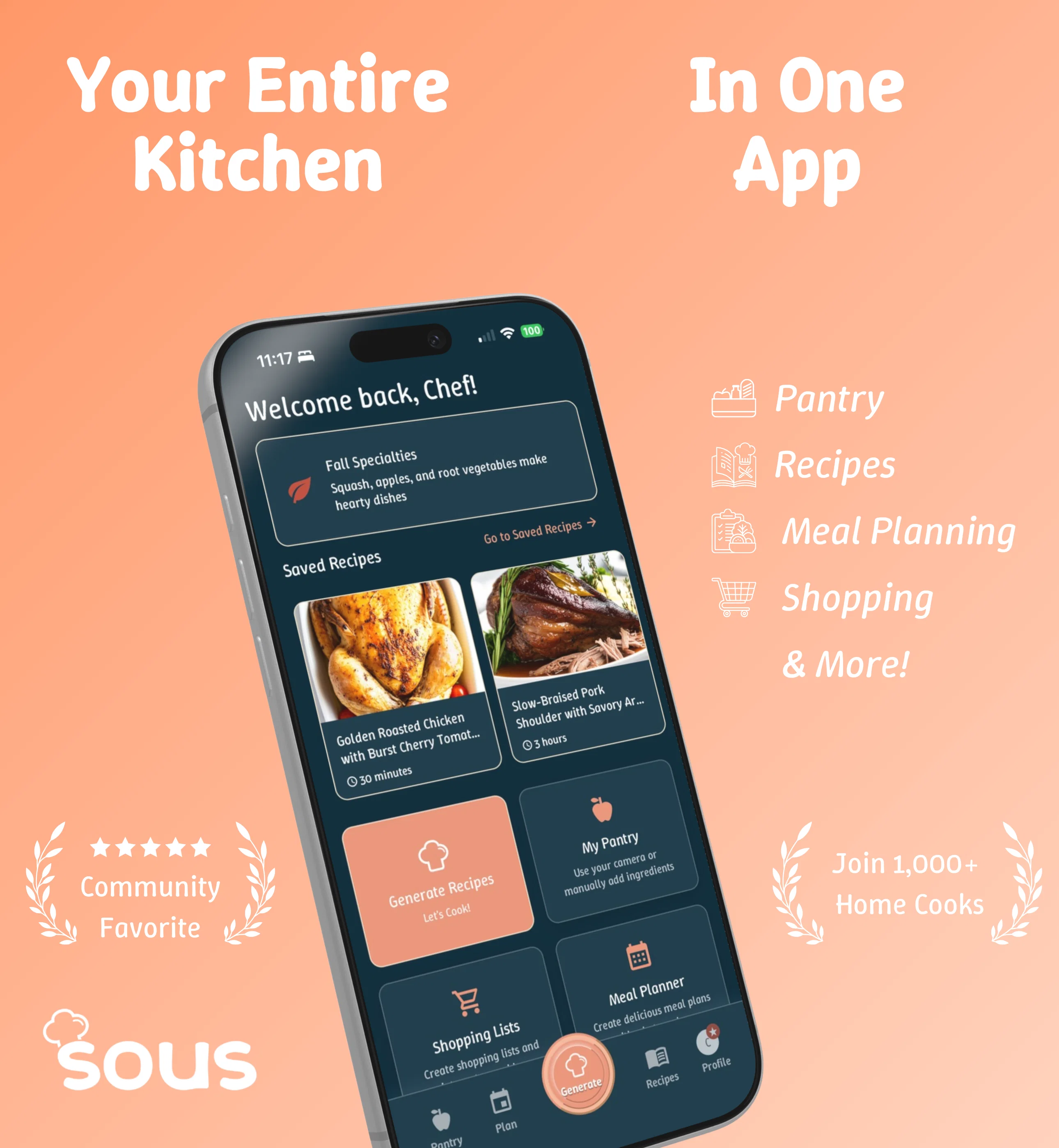 Sous | AI Recipe Generator & Kitchen Assistant screenshot