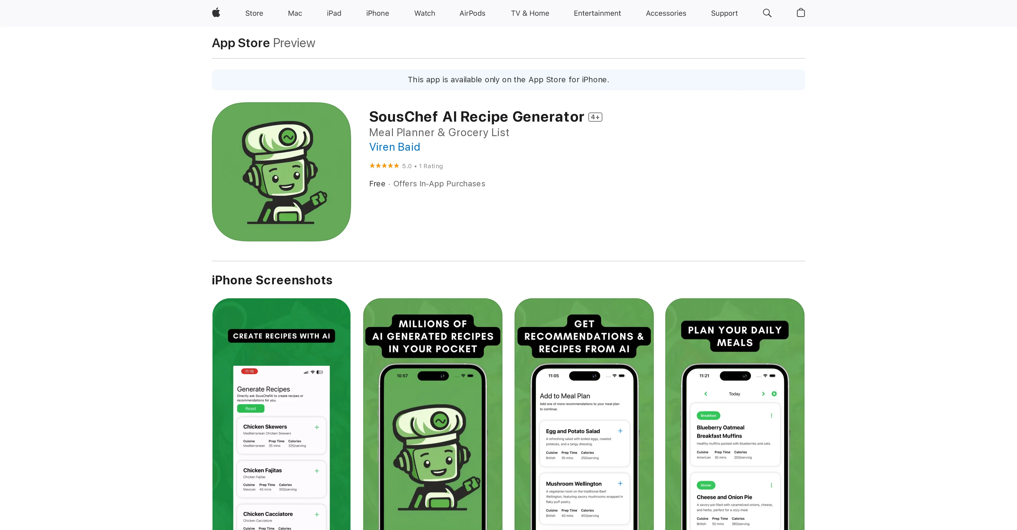 SousChef AI Recipe Generator screenshot