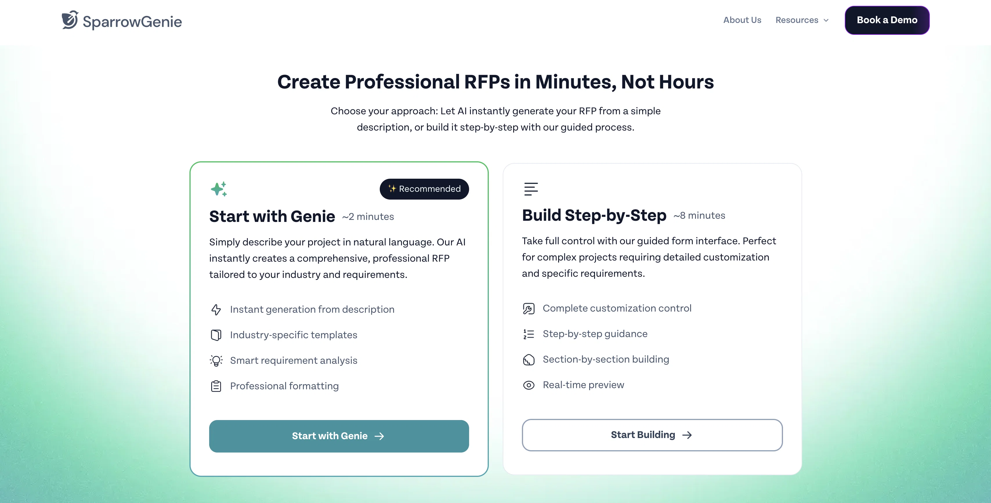 SparrowGenie | Free RFP Generator screenshot