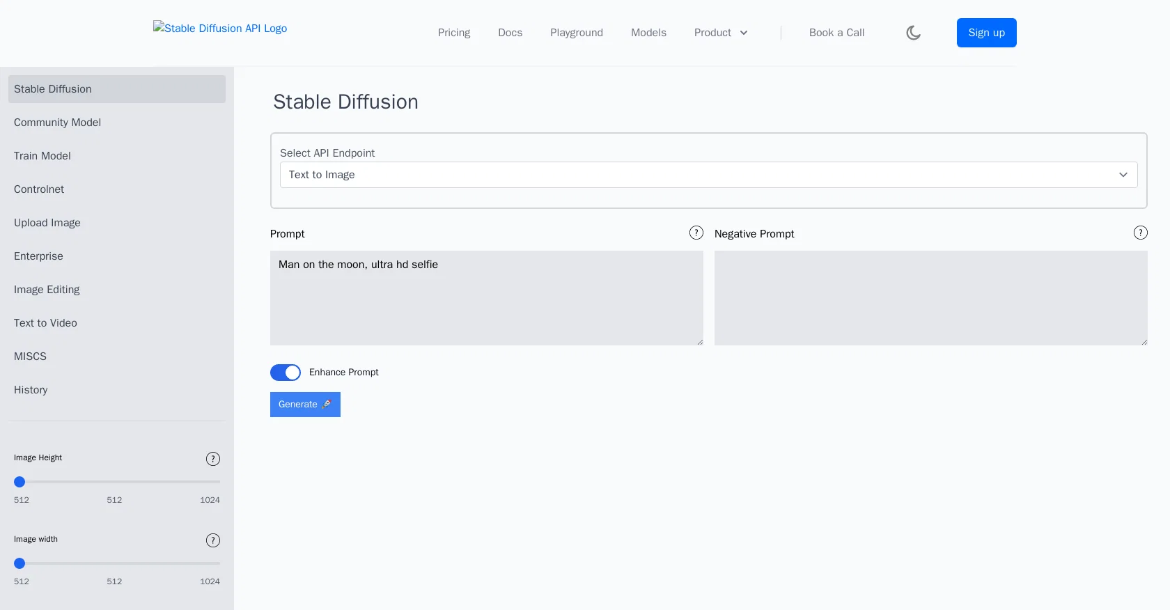 Stable Diffusion API screenshot