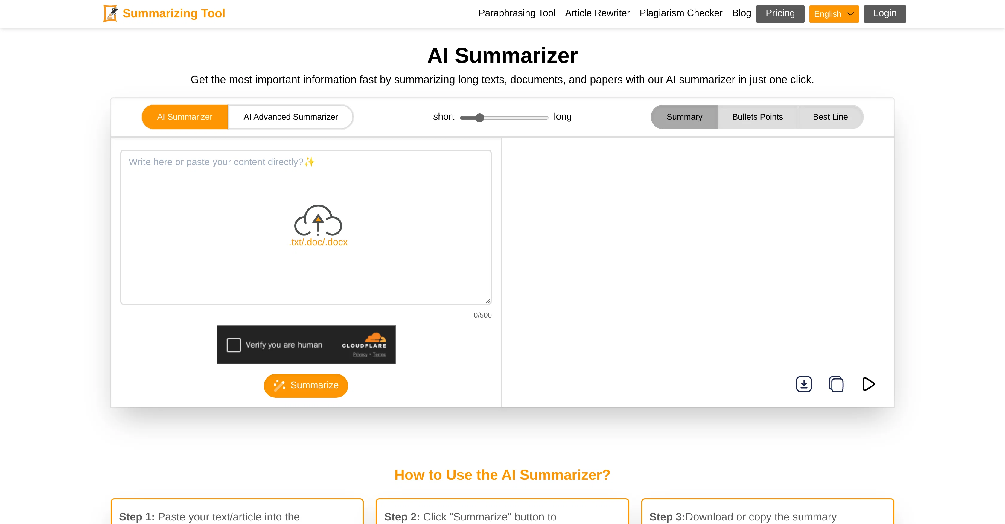 Summarizing Tool.io screenshot