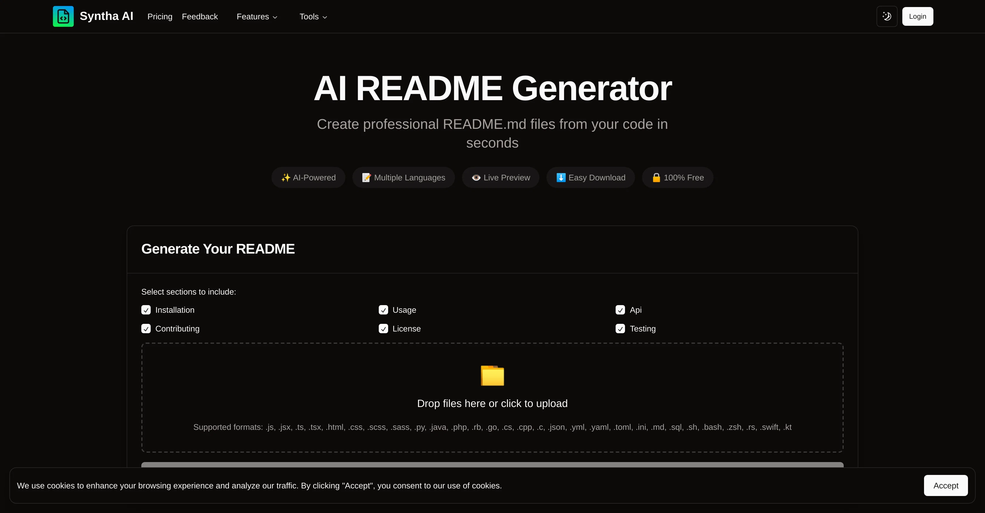 Syntha AI README Generator screenshot