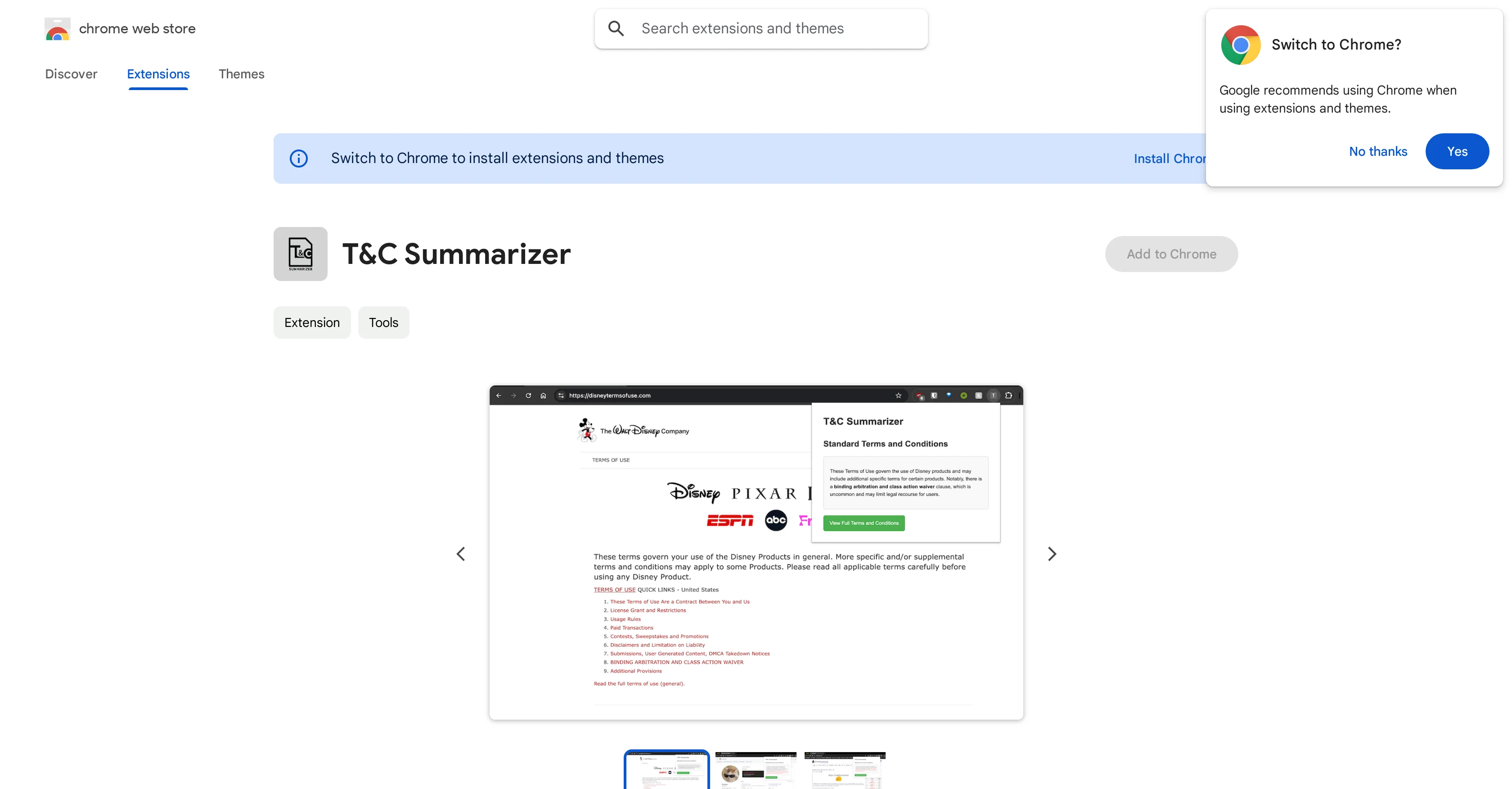 T&C Summarizer screenshot