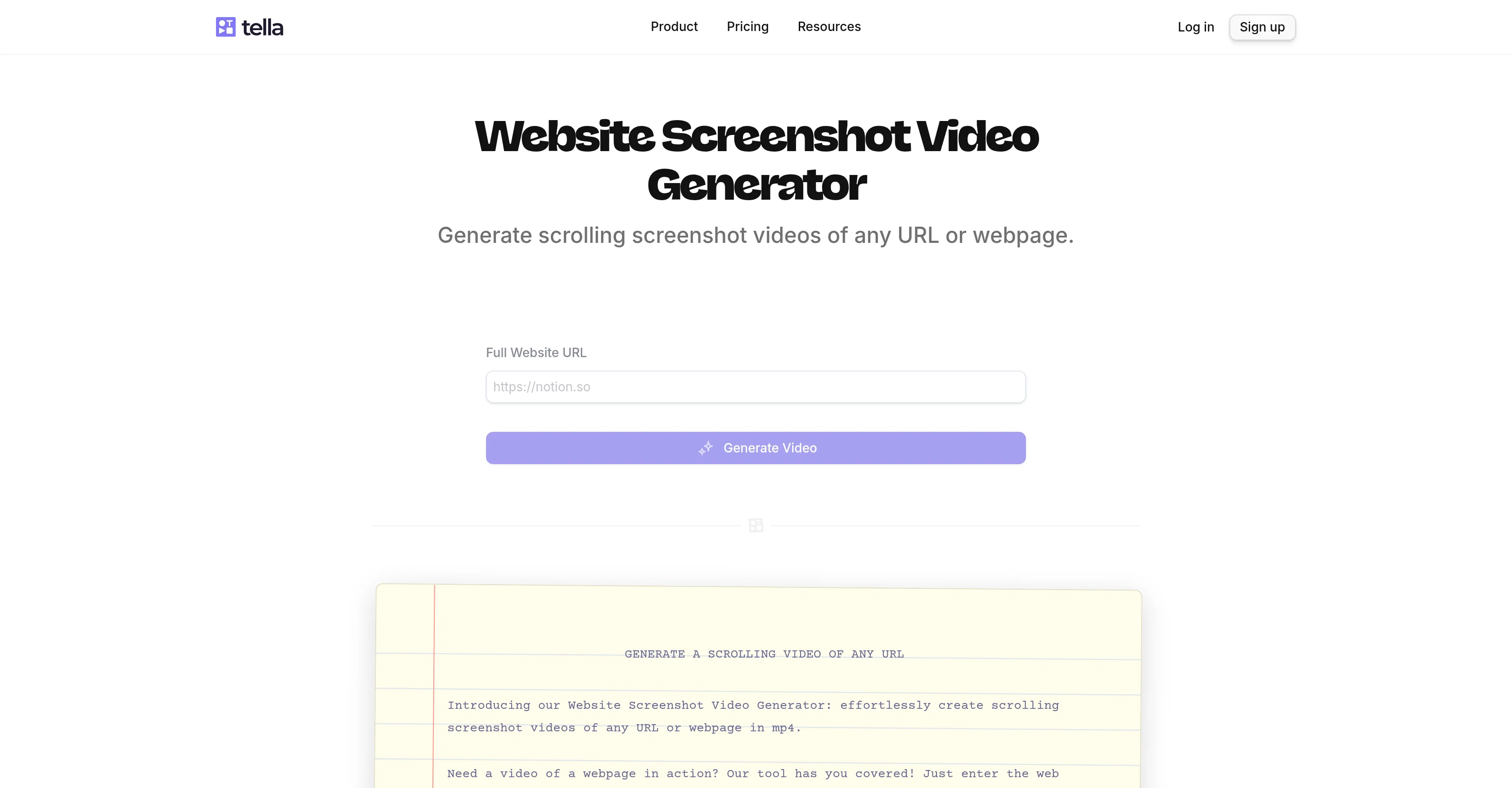 Tella Website Video Generator screenshot