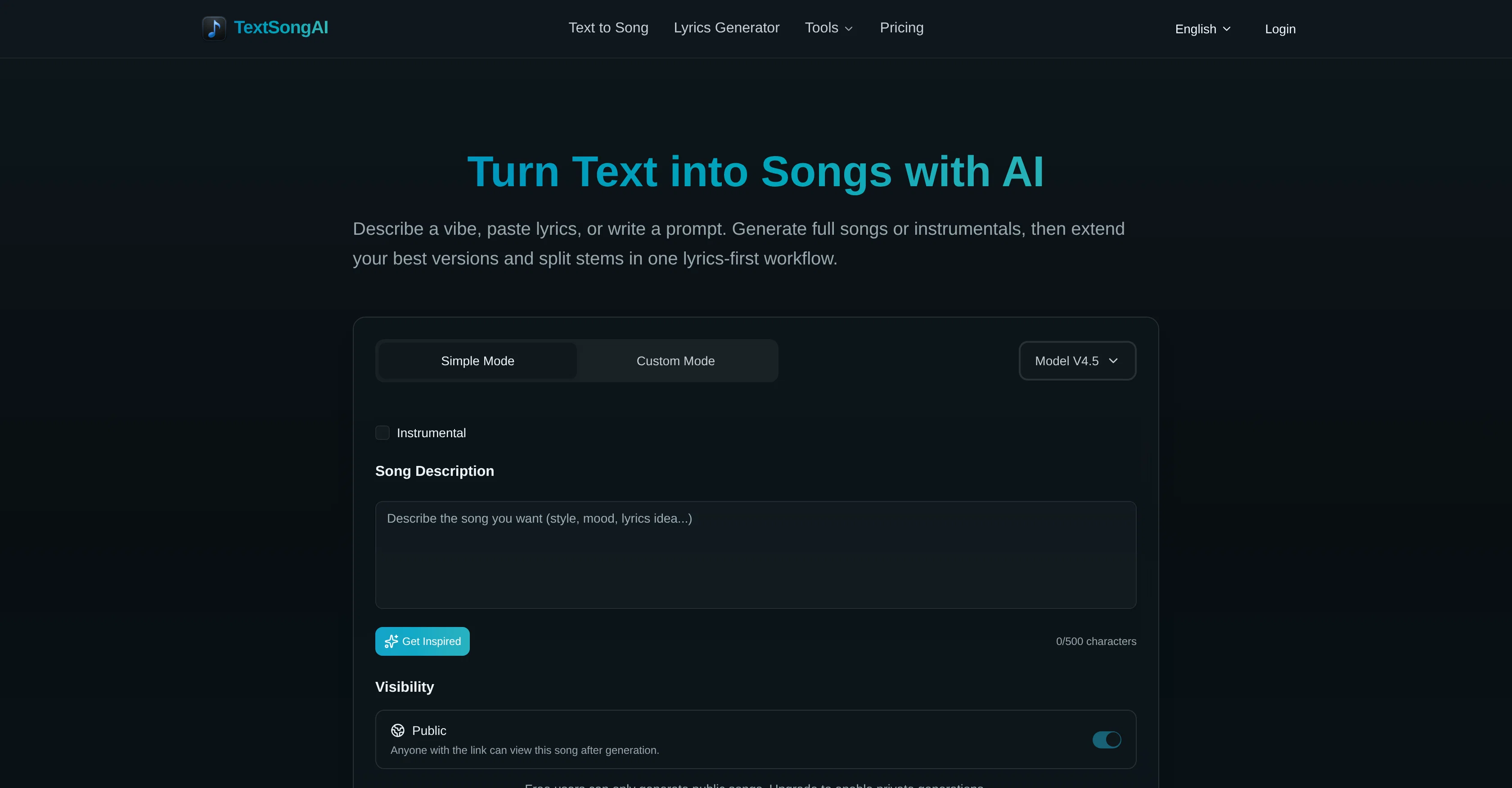 TextSongAI.com screenshot