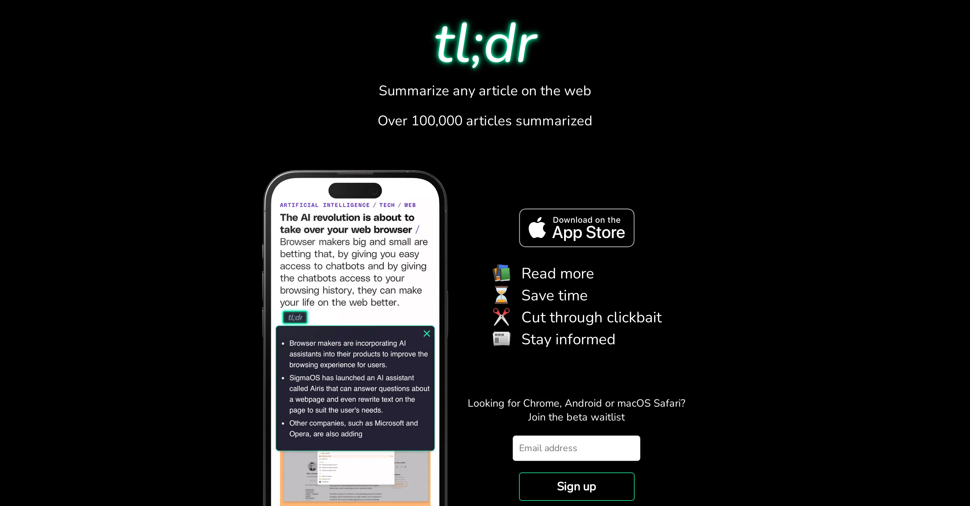 tl;dr AI Summarizer screenshot
