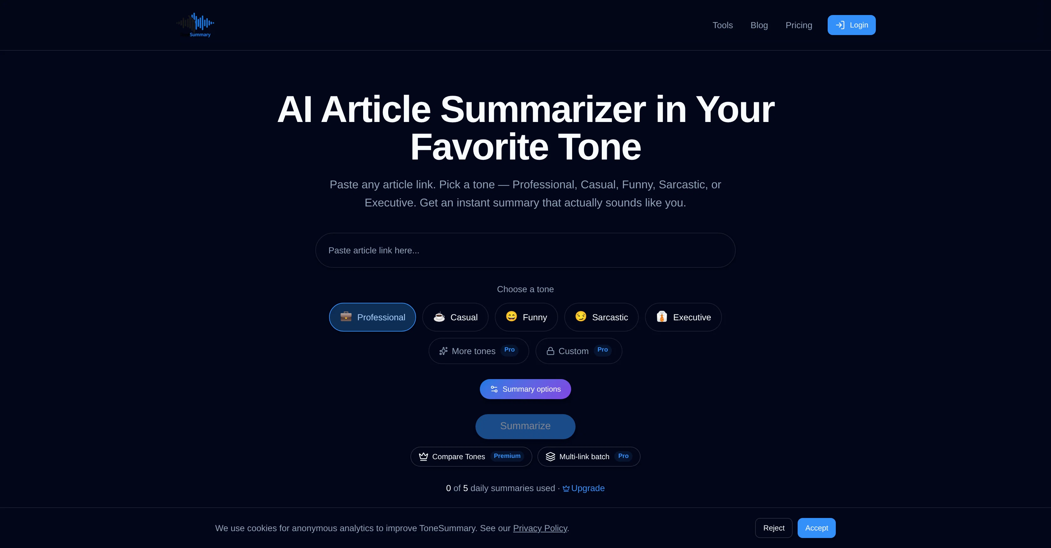 Tone Summary screenshot